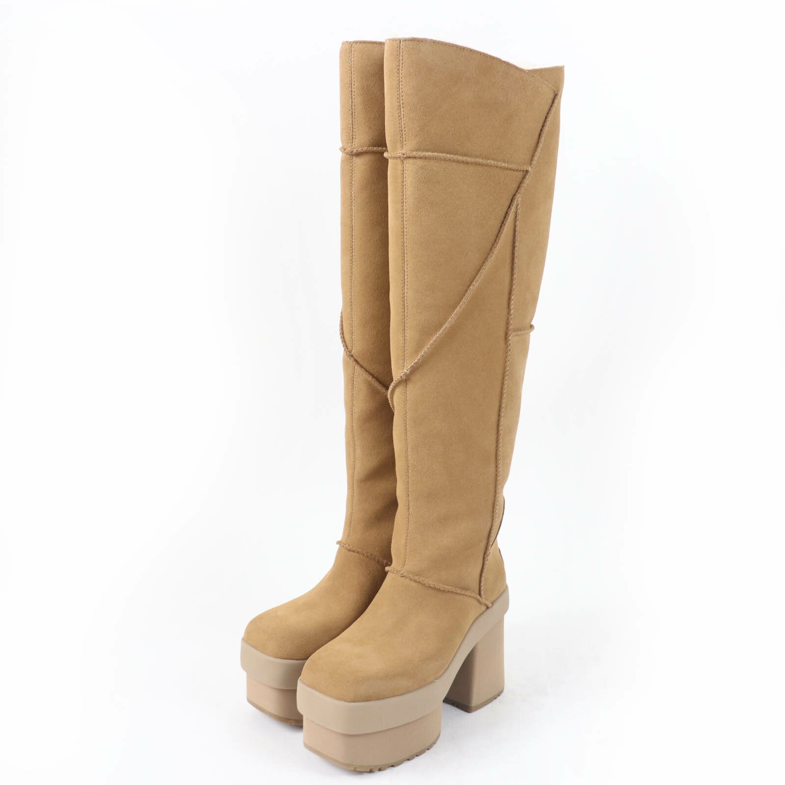 未使用品☆UGG アグ ニューハイツ プラットフォーム エクストラブーツ ムートン ニーハイブーツ チェスナット 7 箱付き レディース【中古】