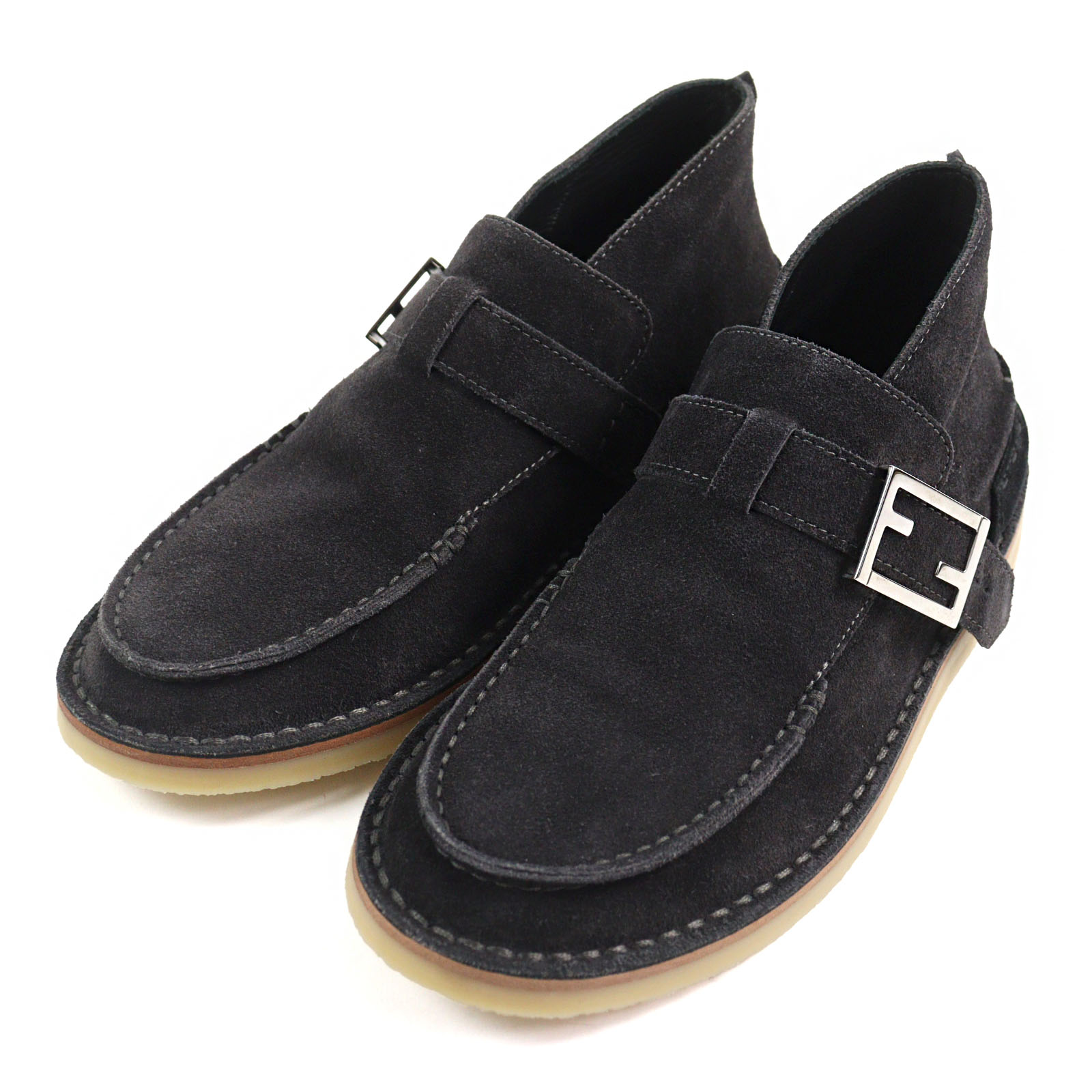 【ドンドン見直し】極美品○FENDI フェンディ FL1499 FFロゴベルト付き スウェードレザー モカシン ブーツ ダークブラウン 5 箱付き イタリア製 メンズ【中古】