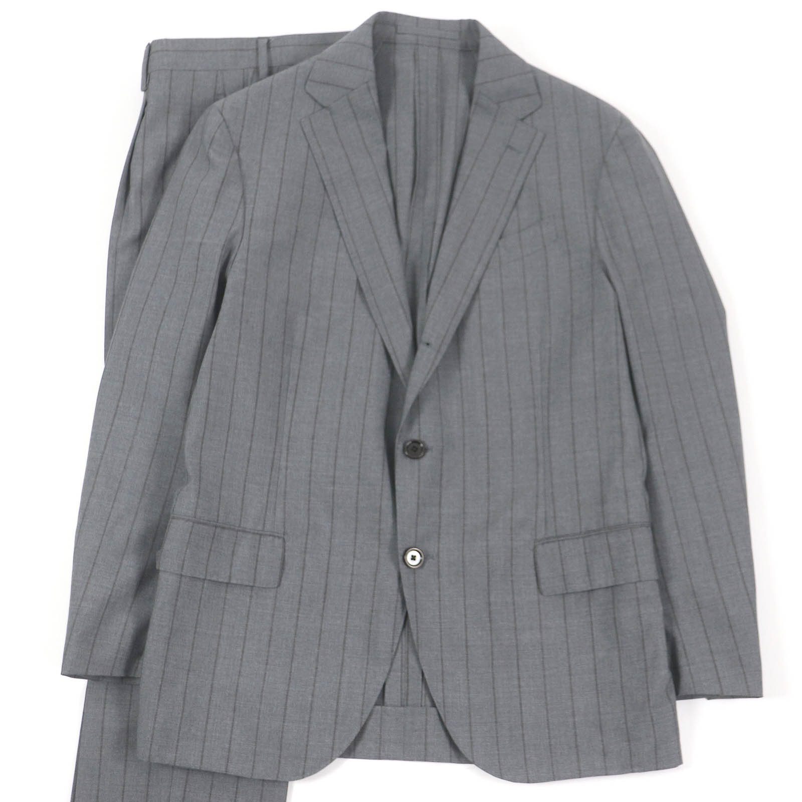 極美品□LARDINI ラルディーニ ウール100％ ストライプ シングルスーツ ブレザー スラックス 上下セットアップ グレー 50 イタリア製 正規品 メンズ【中古】