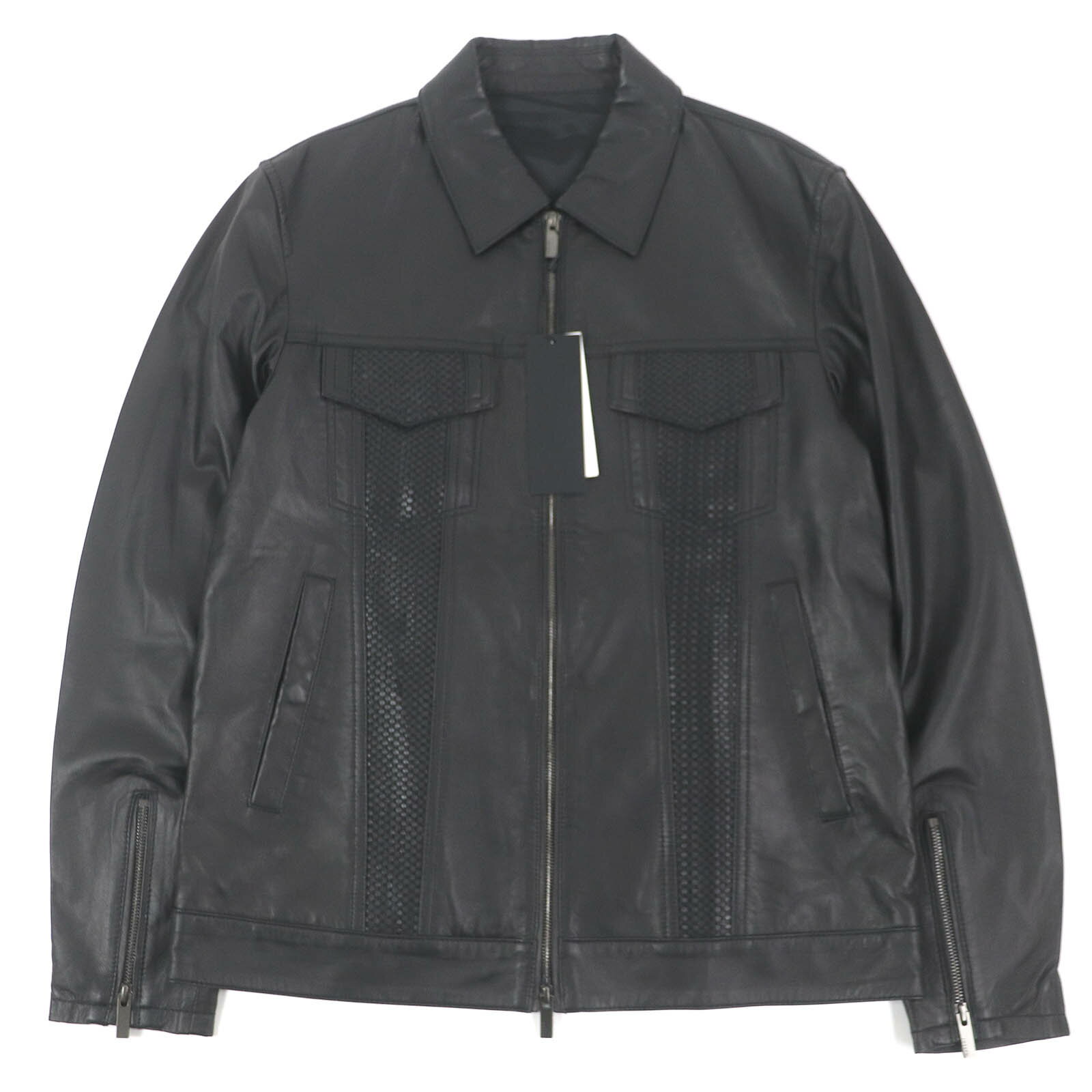 未使用品□JOSEPH ジョセフ 羊革 WZIP シングルライダース ラムレザージャケット ブルゾン バイカージャケット ブラック 48 正規品 メンズ【中古】