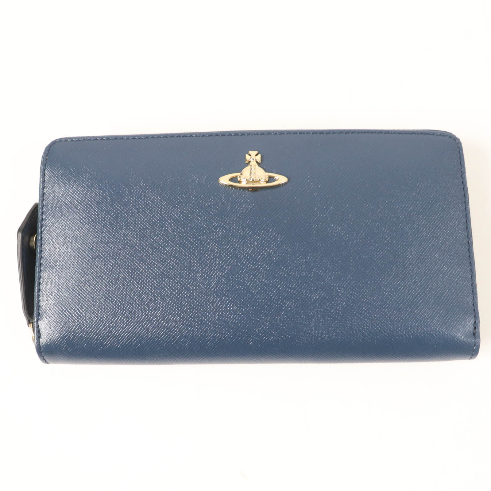 未使用品☆Vivienne Westwood ヴィヴィアンウエストウッド オーブ金具 ラウンドZIP サフィアーノレザー 長財布 ブルー 箱付き イタリア製 レディース【中古】