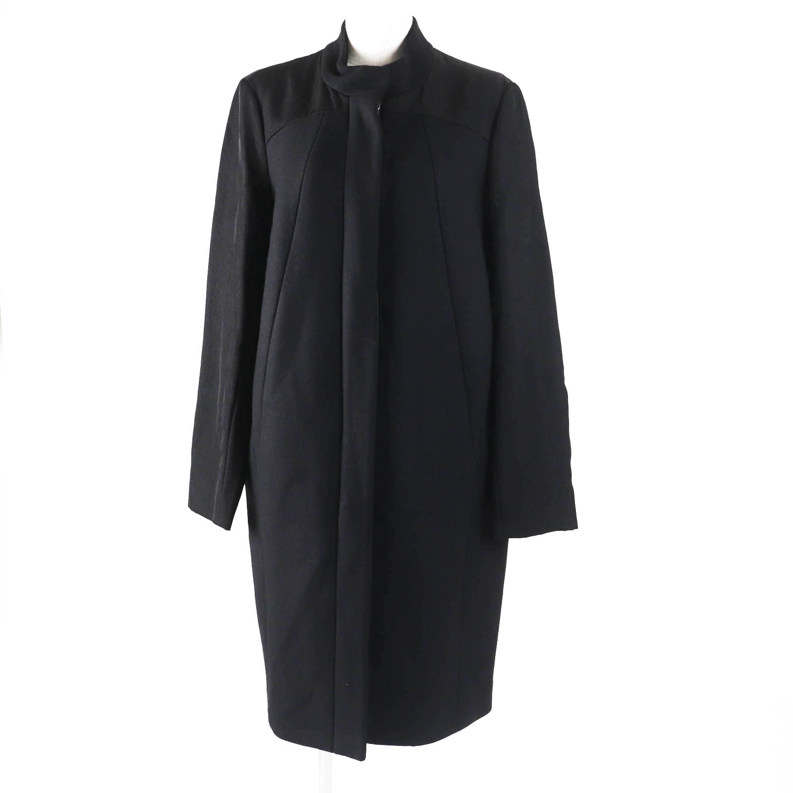 未使用品◎HELMUT LANG ヘルムートラング 3409031 ウール ナイロン 異素材切り替え ジップアップ ロングコート ブラック M 正規品 レディース【中古】