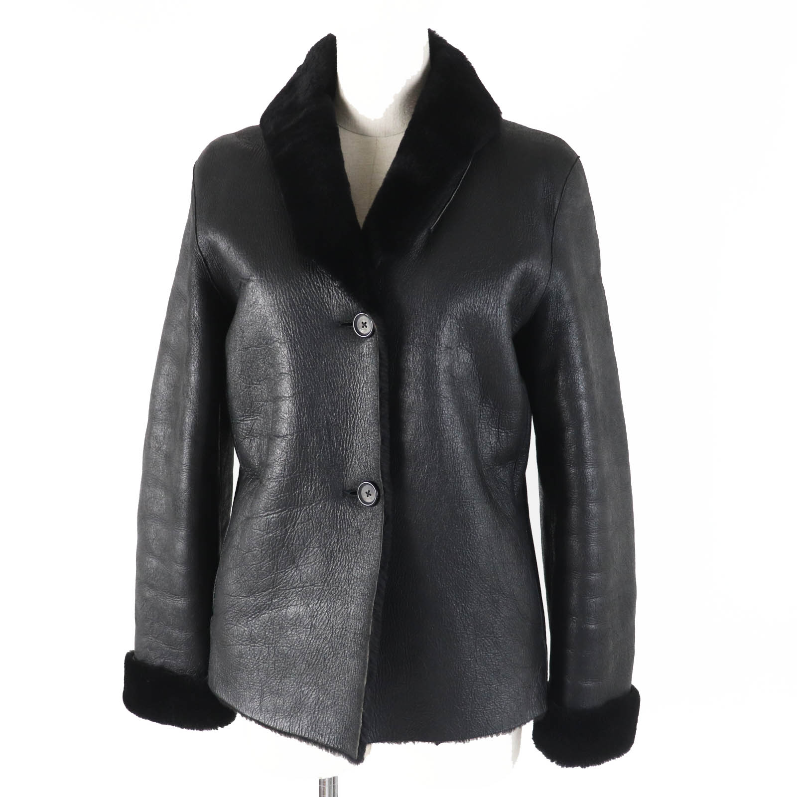 美品◎JIL SANDER ジルサンダー ムートンジャケット ブラック 36 イタリア製 正規品 レディース 毛皮 シンプル◎【中古】