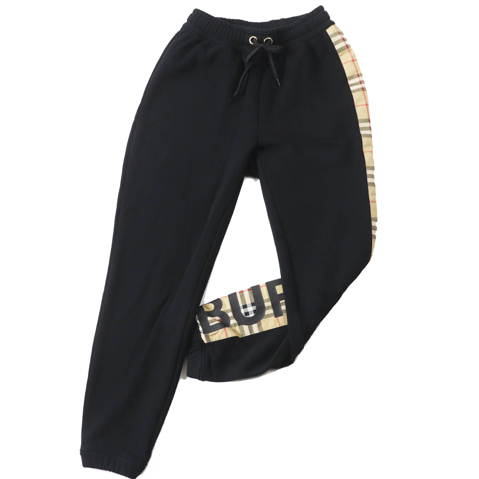 極美品◎BURBERRY バーバリー 802451 ヴィンテージチェック ロゴプリント スウェット パンツ ブラック ベージュ系 XXS 正規品 レディース【中古】