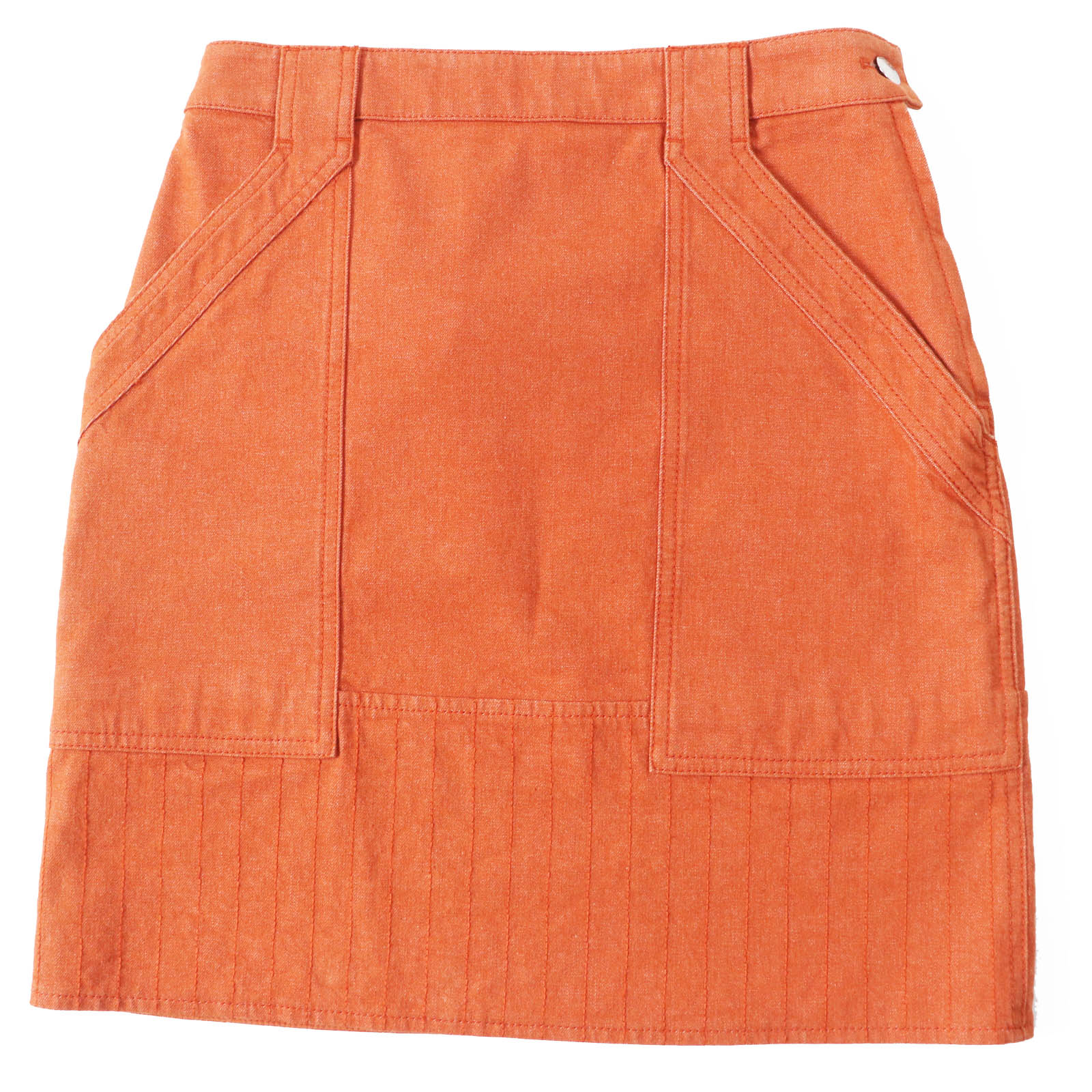 未使用品◎HERMES エルメス 22SS 2E0350DQ クルードセル シルバー金具 レザーロゴパッチ セリエボタン付き 台形スカート オレンジ 34 イタリア製 正規品 レディース【中古】