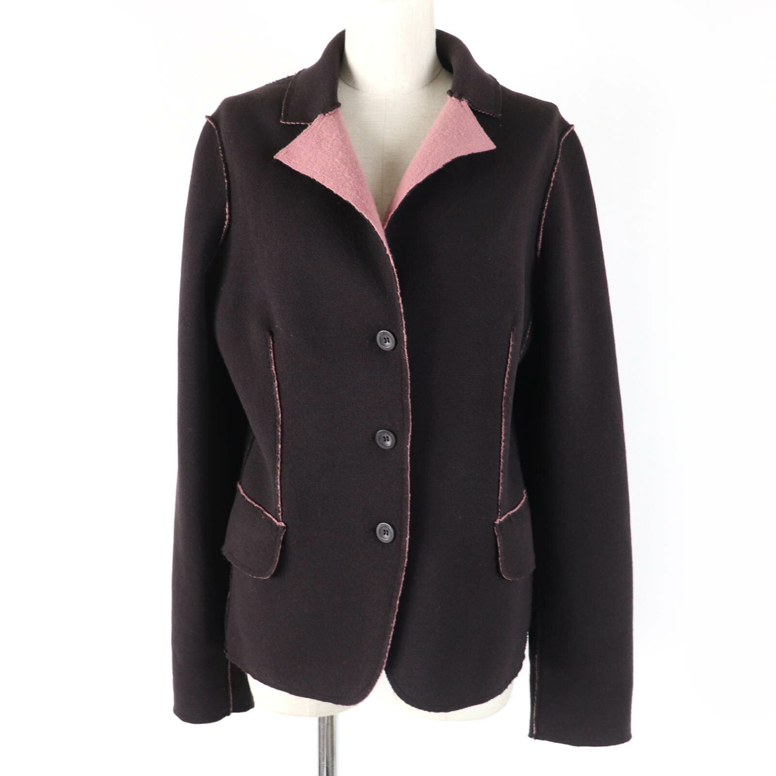 美品☆Salvatore Ferragamo サルヴァトーレフェラガモ カシミヤ混 ウール ニット ジャケット ブラウン系 M イタリア製 正規品 レディース【中古】