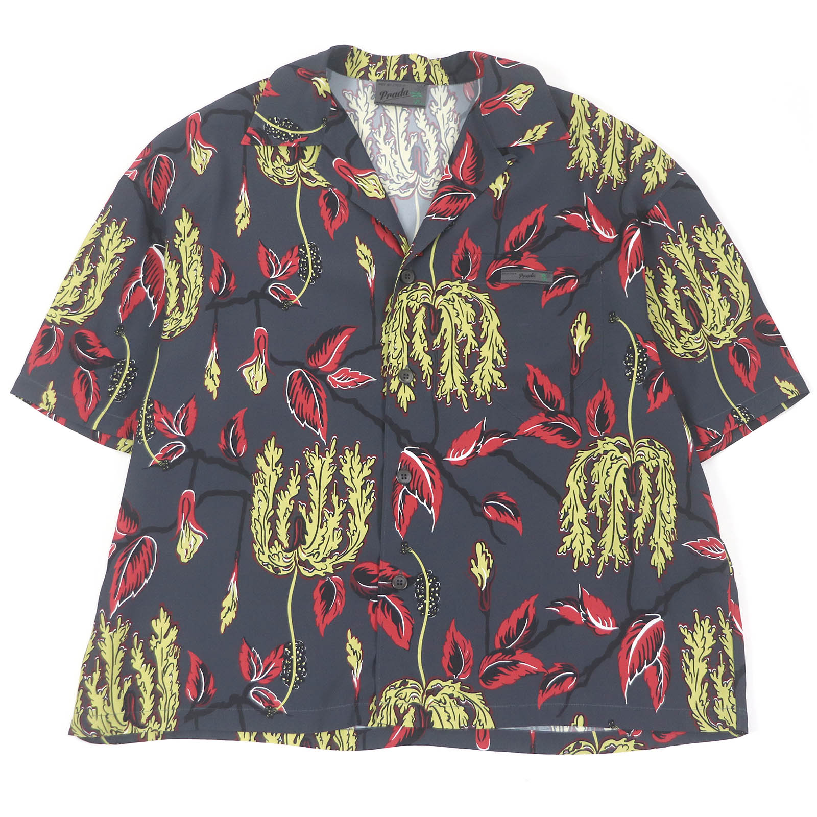 極美品□PRADA プラダ 2019年製 UCS320 フラワープリント オープンカラー 半袖 ハワイアンシャツ グレー M イタリア製 正規品 メンズ【中古】