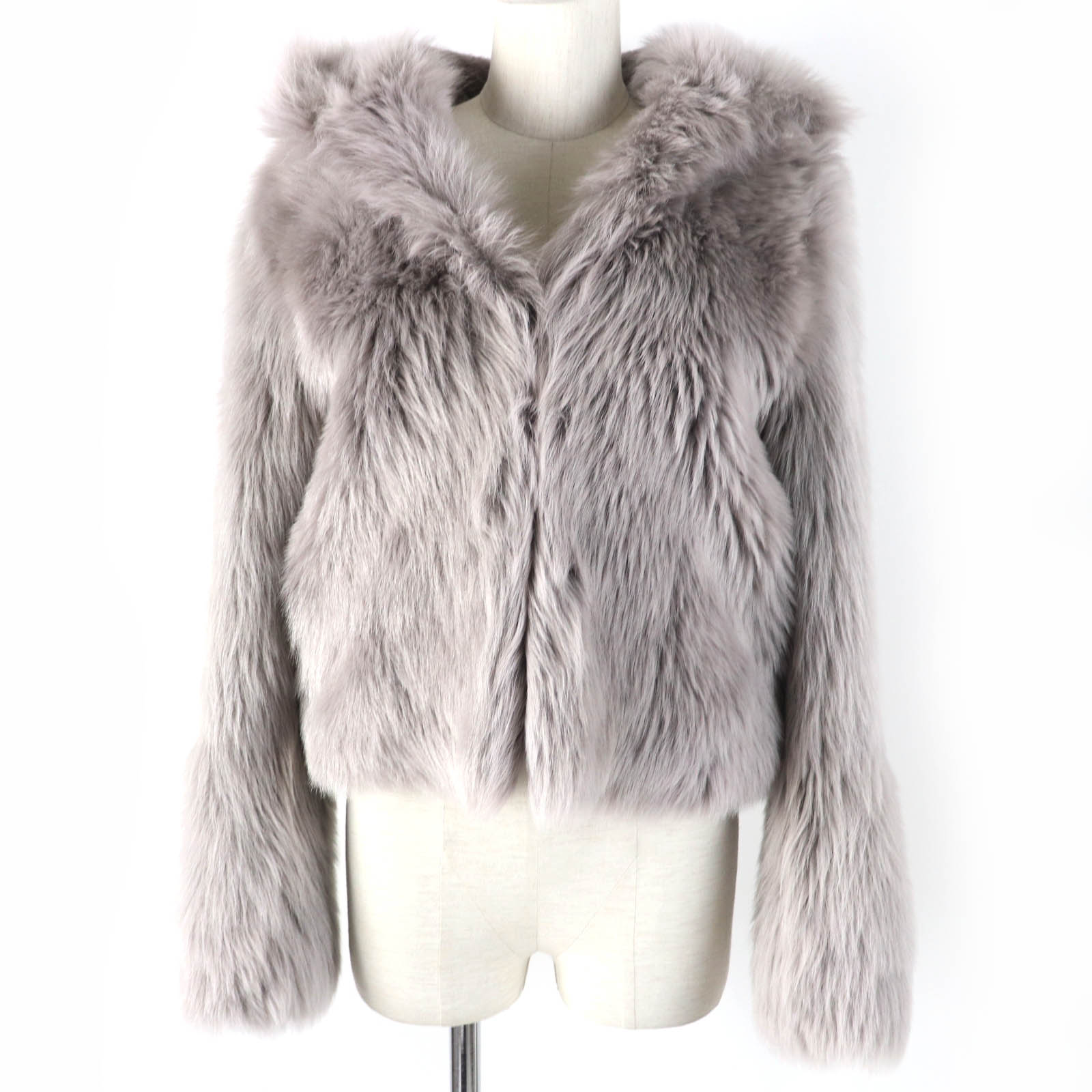 極美品☆LOEWE ロエベ S540Y19L27 CHAQUETA CON ラムファー フーデッド ジャケット グレー 32 スペイン製 正規品 レディース【中古】