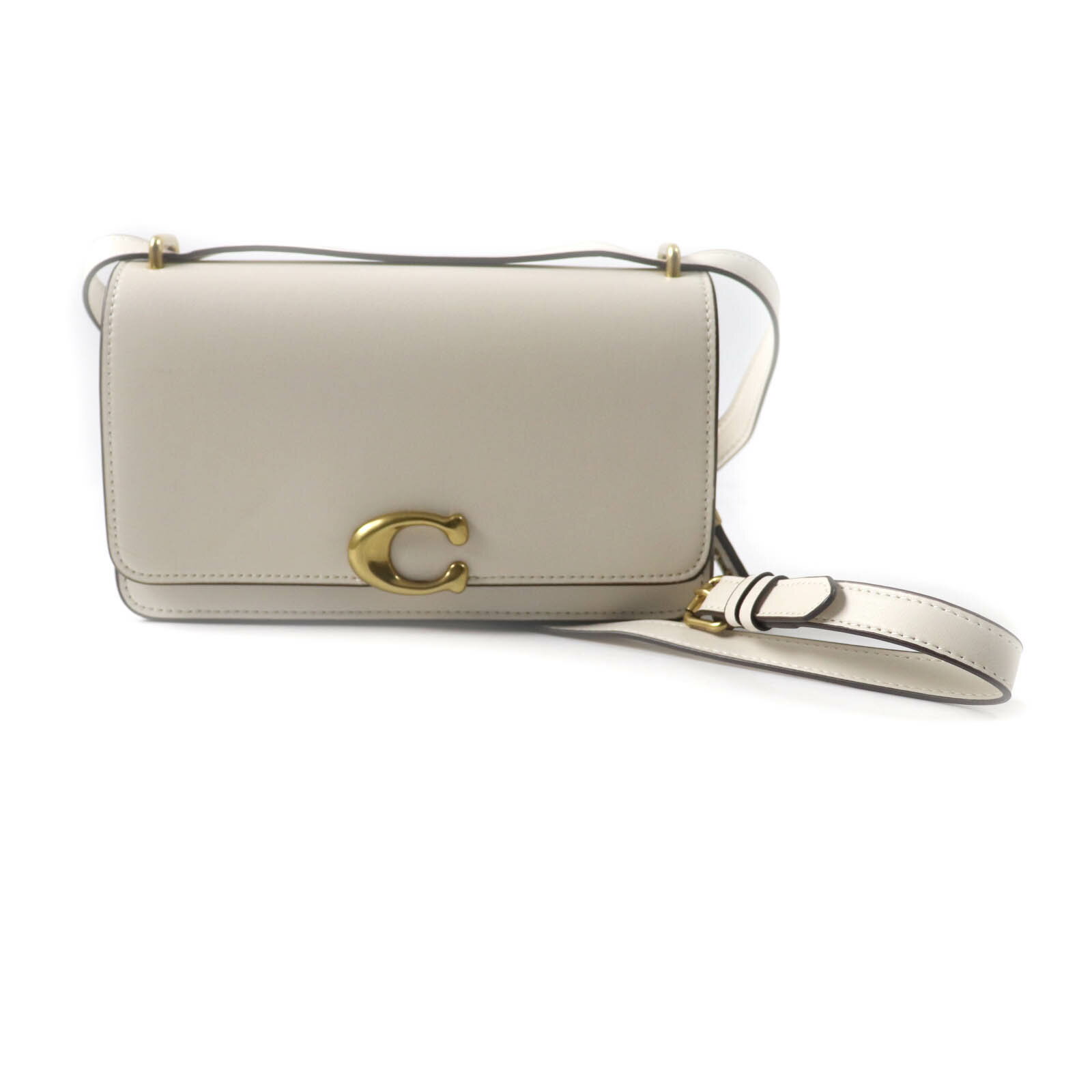 未使用品★COACH コーチ CC416 バンディット ロゴ金具付 スクエア レザー ショルダーバッグ 鞄 ブラス/アイボリー【中古】