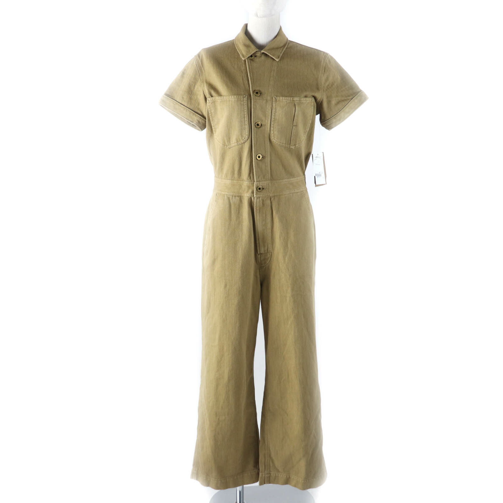 未使用品★RRL ダブルアールエル コットン100％ ヘリンボーン柄 半袖 ジャンプスーツ オールインワン ベージュ 2 正規品 レディース【中古】