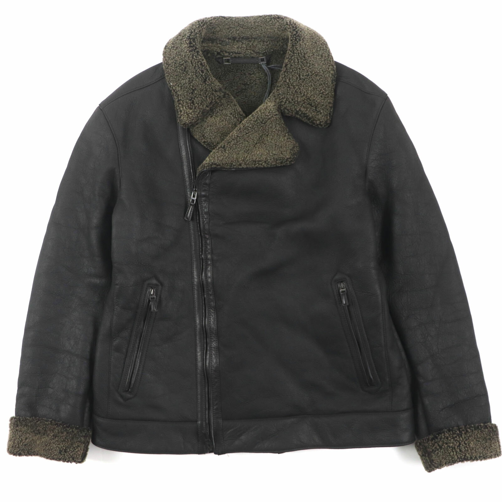 未使用品▼Ermenegildo Zegna エルメネジルド ゼニア UHPMB ラムレザー ダブルジップ ダブルライダース ムートンジャケット ダークブラウン 52 メンズ【中古】