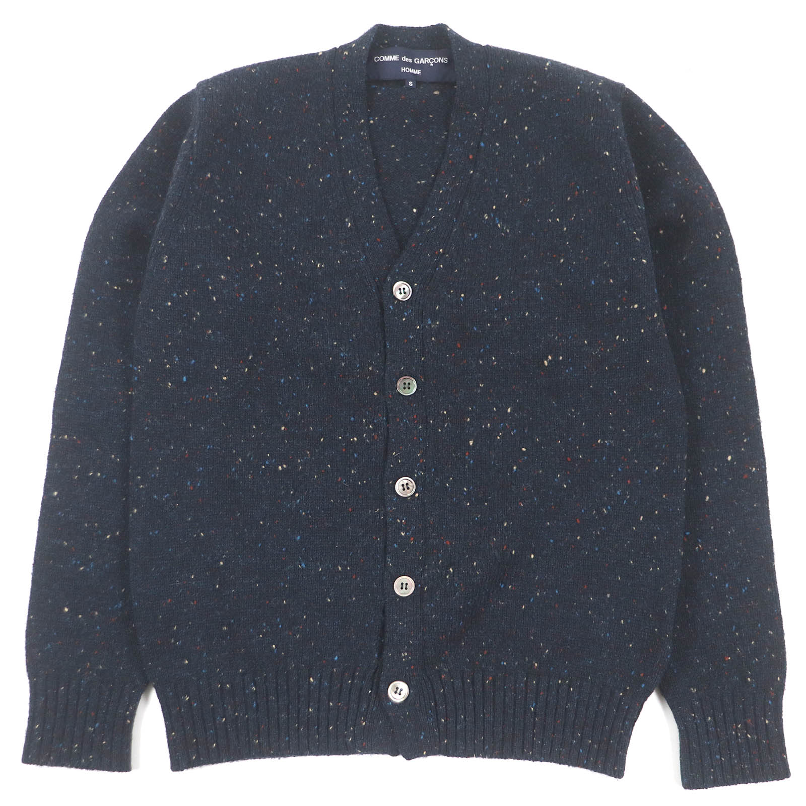 極美品□COMME des GARCONS HOMME コムデギャルソンオム HB-N010 ウール ミックスニット カーディガン セーター ネイビー S 日本製 正規品 メンズ【中古】