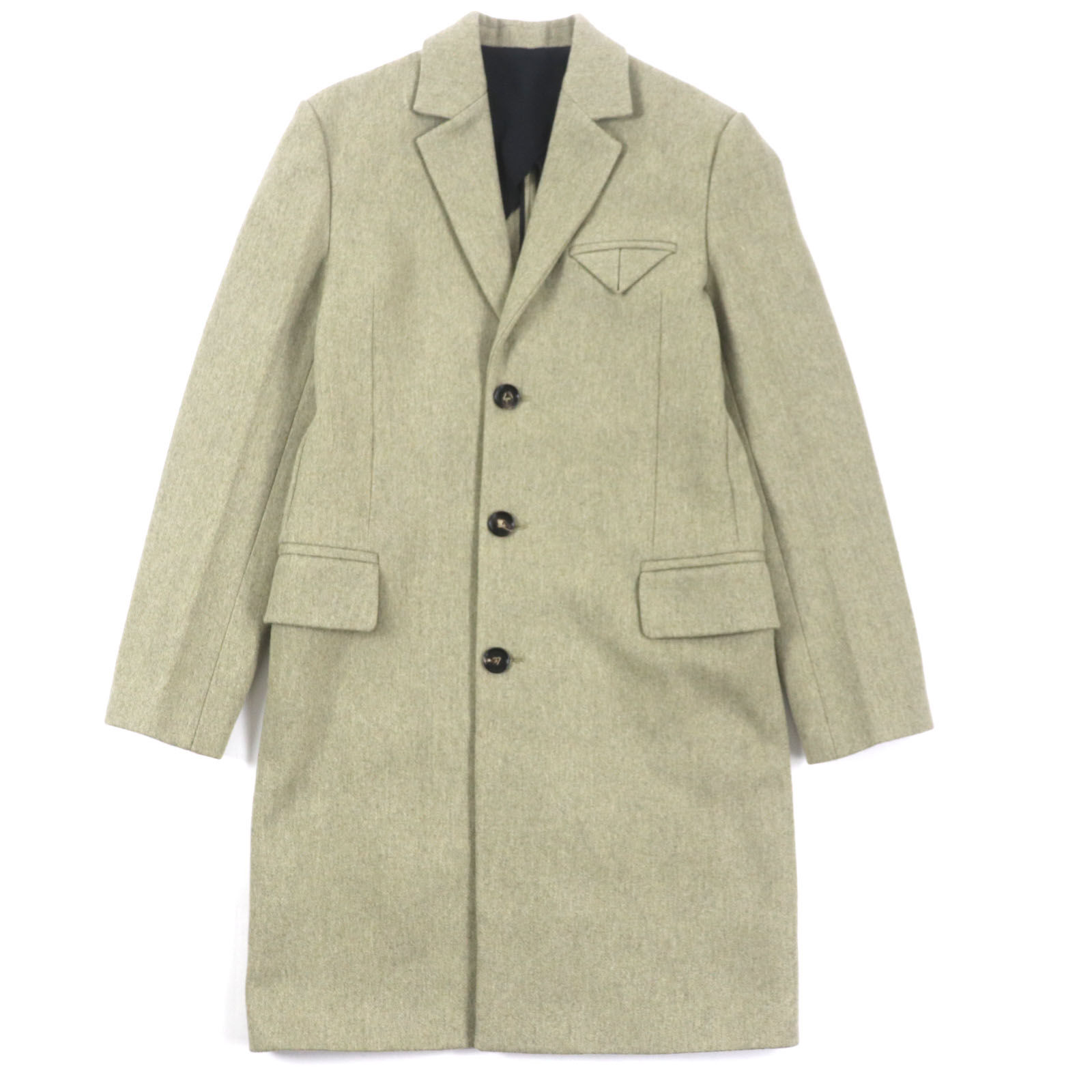極美品▼BOTTEGAVENETA ボッテガヴェネタ 20AW 647389 ウール80% シングル チェスターコート グリーン系 46 イタリア製 正規品 メンズ【中古】