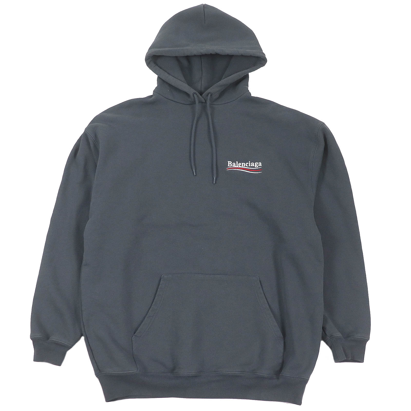 美品□BALENCIAGA バレンシアガ 2021年製 578135 コットン キャンペーンロゴ エンブロイダリー パーカー フーディー グレー S イタリア製 正規品 メンズ【中古】