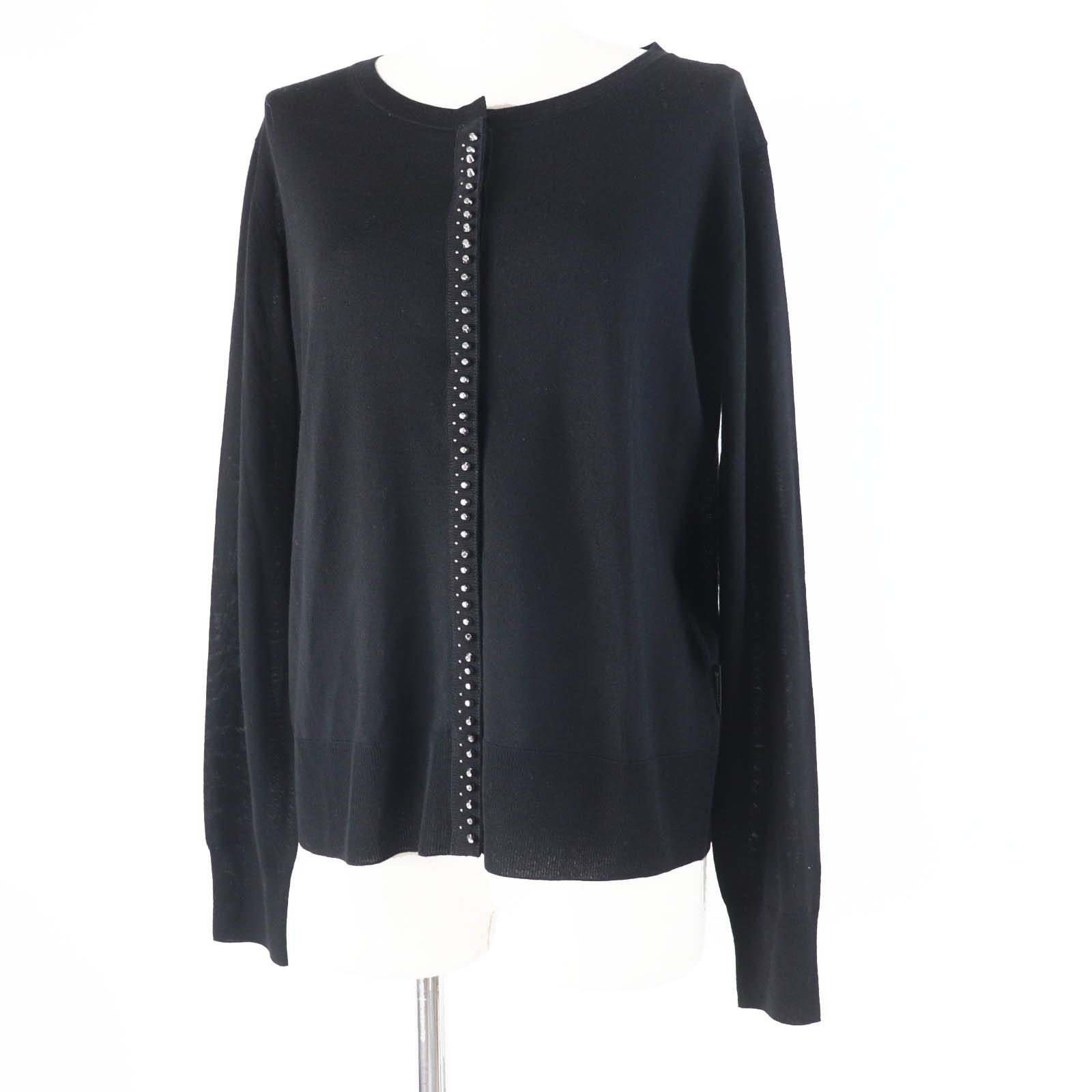 極美品◎MONCLER モンクレール 2019年製 CARDIGAN ウール スタッズ付き 長袖 カーディガン ブラック シルバー金具 M 正規品 レディース【中古】