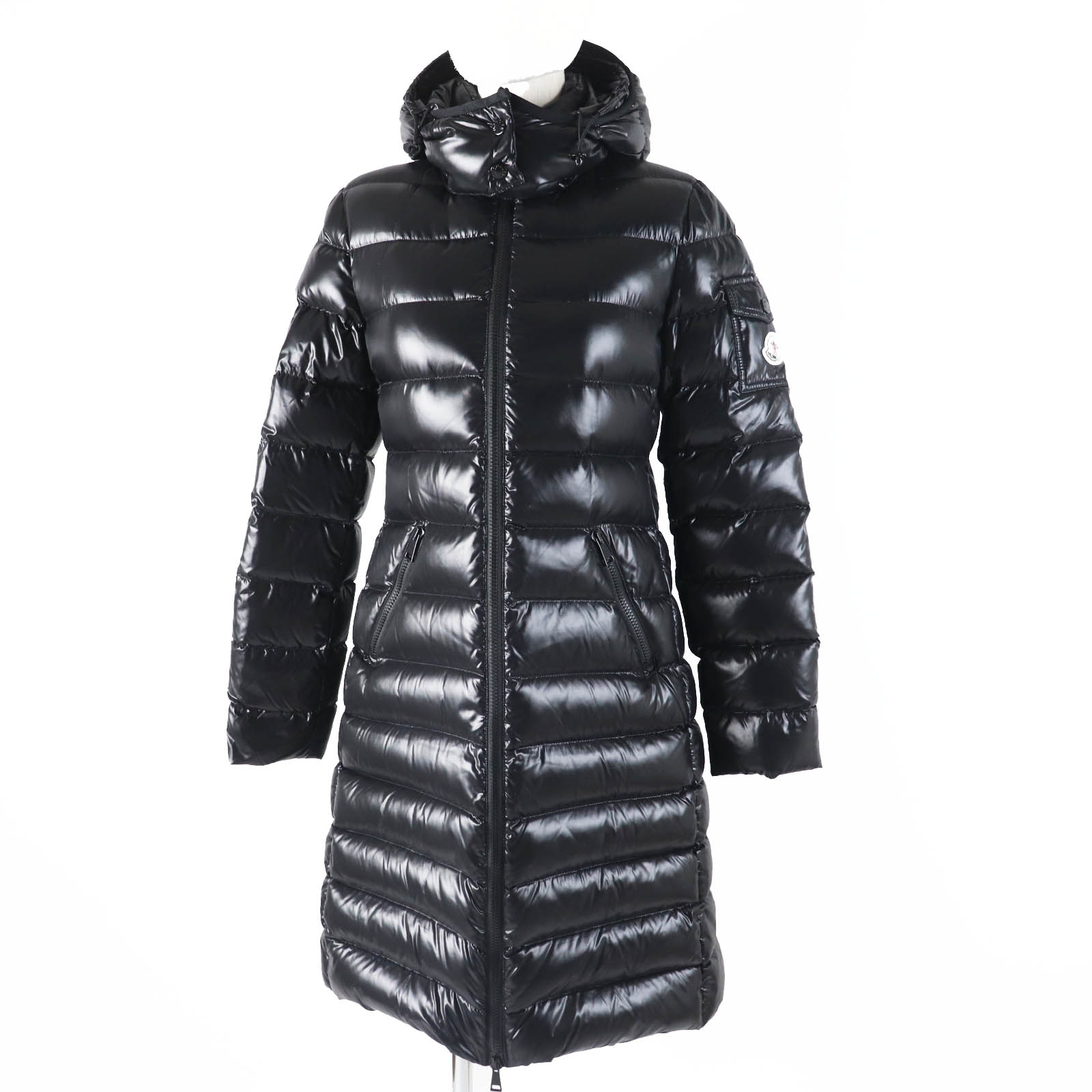 極美品◎MONCLER モンクレール 18-19AW MOKA モカ ワッペン・フード付き ロングダウンコート ブラック 0 レディース【中古】