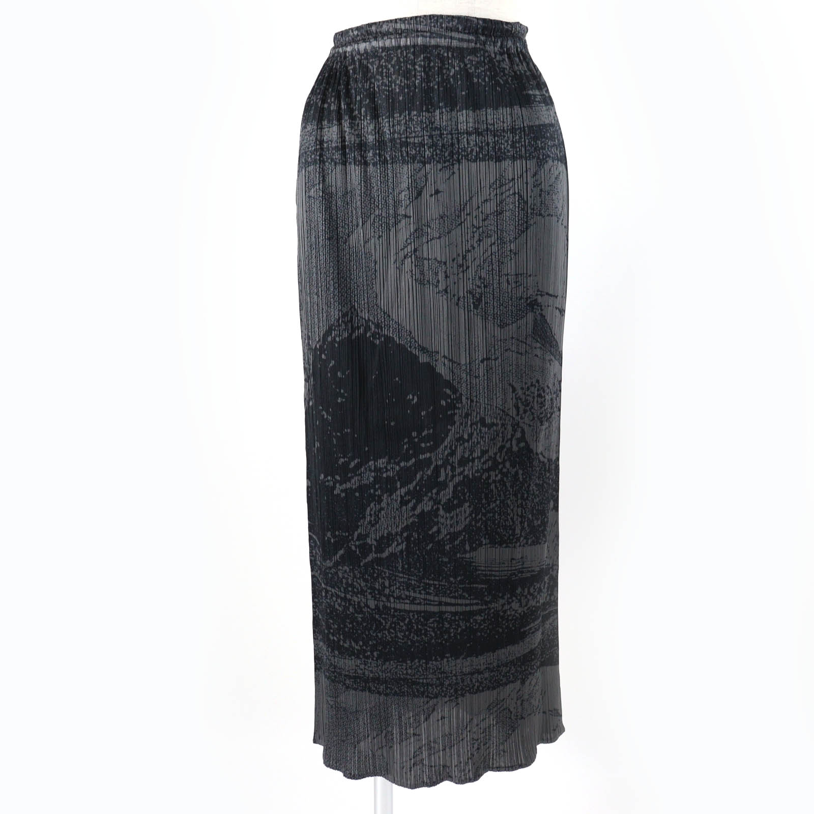 極美品☆PLEATS PLEASE プリーツプリーズ イッセイミヤケ PP63-JG713 90年代 初期コレクション 浮世絵プリント ロングスカート グレー 2 日本製 正規品 レディース【中古】