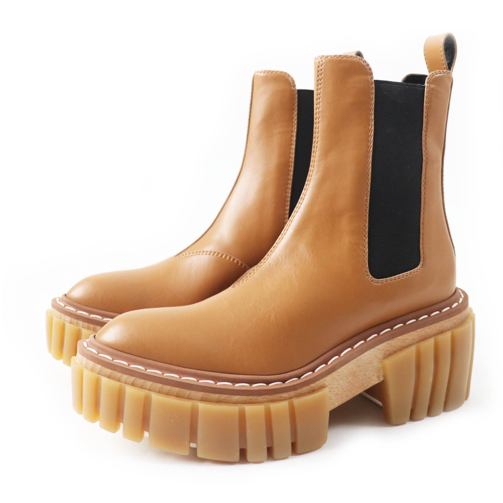 極美品◎Stella McCartney ステラマッカートニー エミリー サイドゴア チェルシーブーツ キャメル ブラック 35 箱・保存袋付き イタリア製 正規品 レディース【中古】