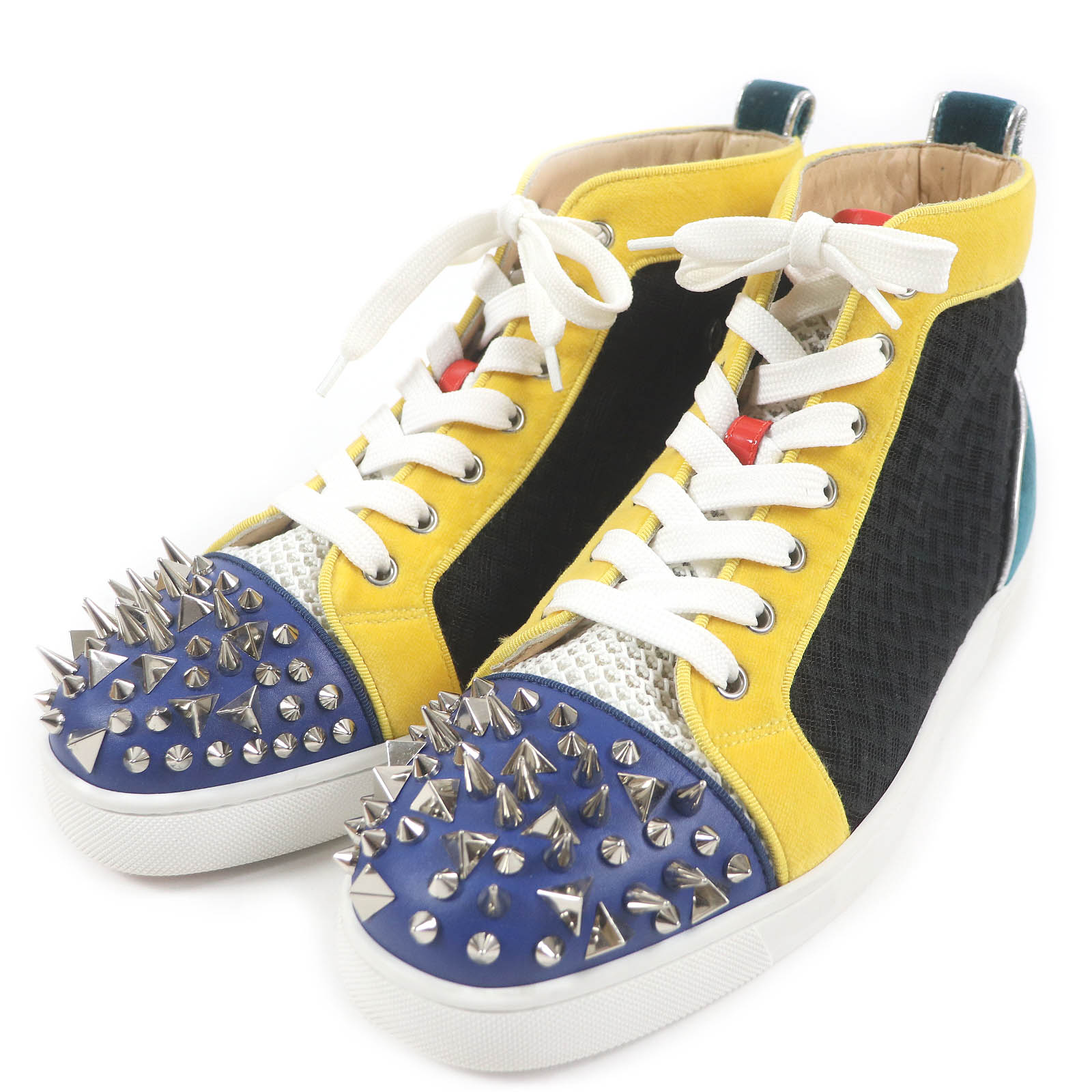 極美品□Christian Louboutin クリスチャンルブタン LOU PIK PIK ORLATO FLAT マルチスタッズ レザー メッシュ ハイカットスニーカー マルチカラー 40.5 箱・保存袋付き EU製 メンズ【中古】