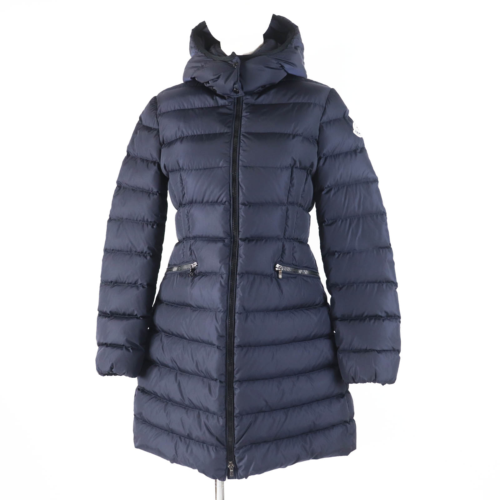 良品◎MONCLER モンクレール CHARPAL シャーパル ワッペン・フード付き ロングダウンコート ネイビー 14anni 164cm 正規品 レディースOK【中古】