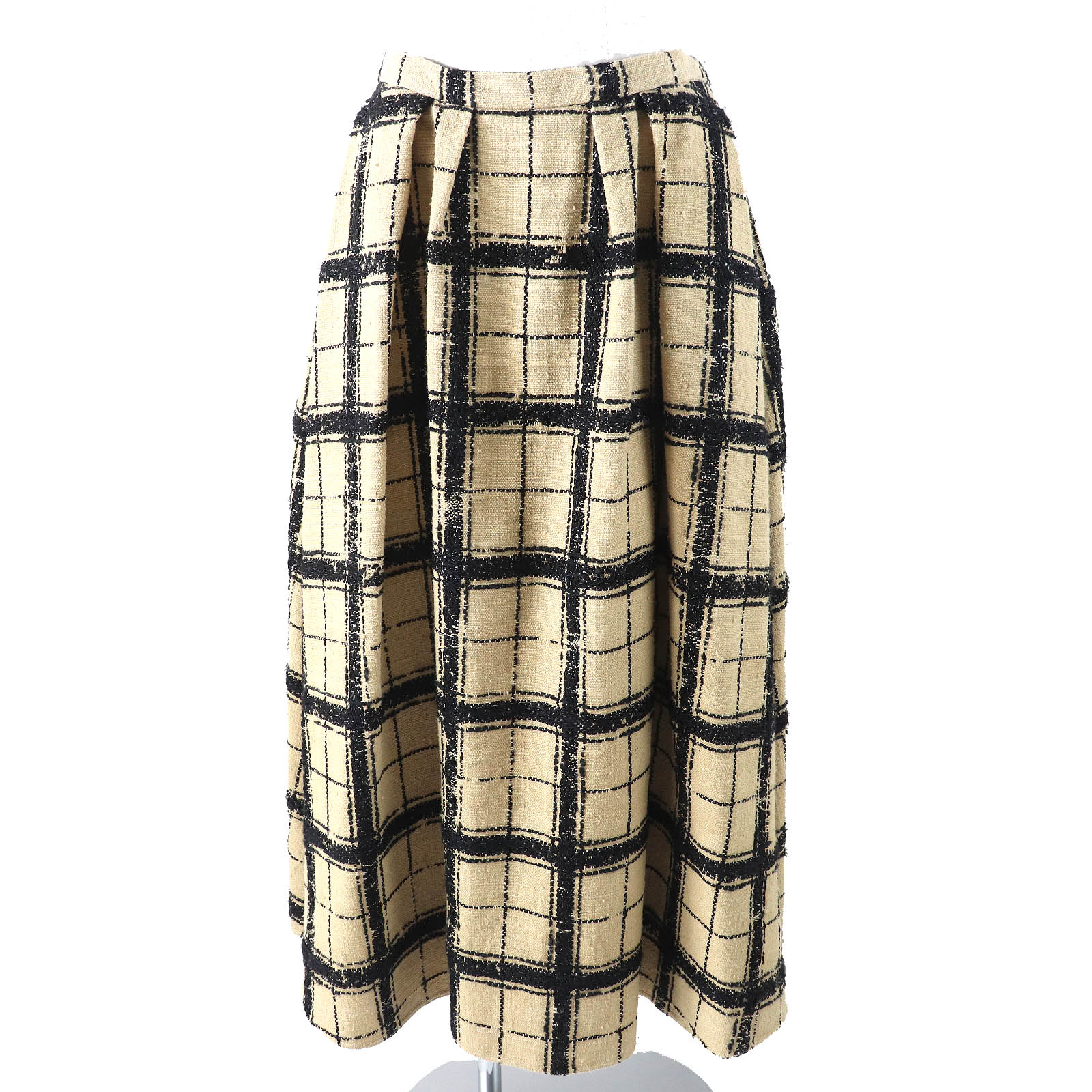 極美品△Christian Dior クリスチャンディオール 20SS 021J18A7717 シルク ウール チェック柄 ツイード ギャザー ロングスカート ベージュ ブラック 44 イタリア製 正規品 レディース オススメ◎【中古】