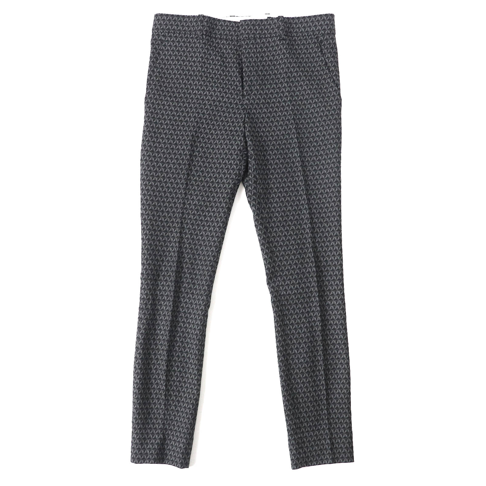 極美品△GUCCI グッチ 367794 ウール 総柄デザイン センタープレス スラックス パンツ ブラック グレー 38 イタリア製 正規品 レディース オススメ◎【中古】