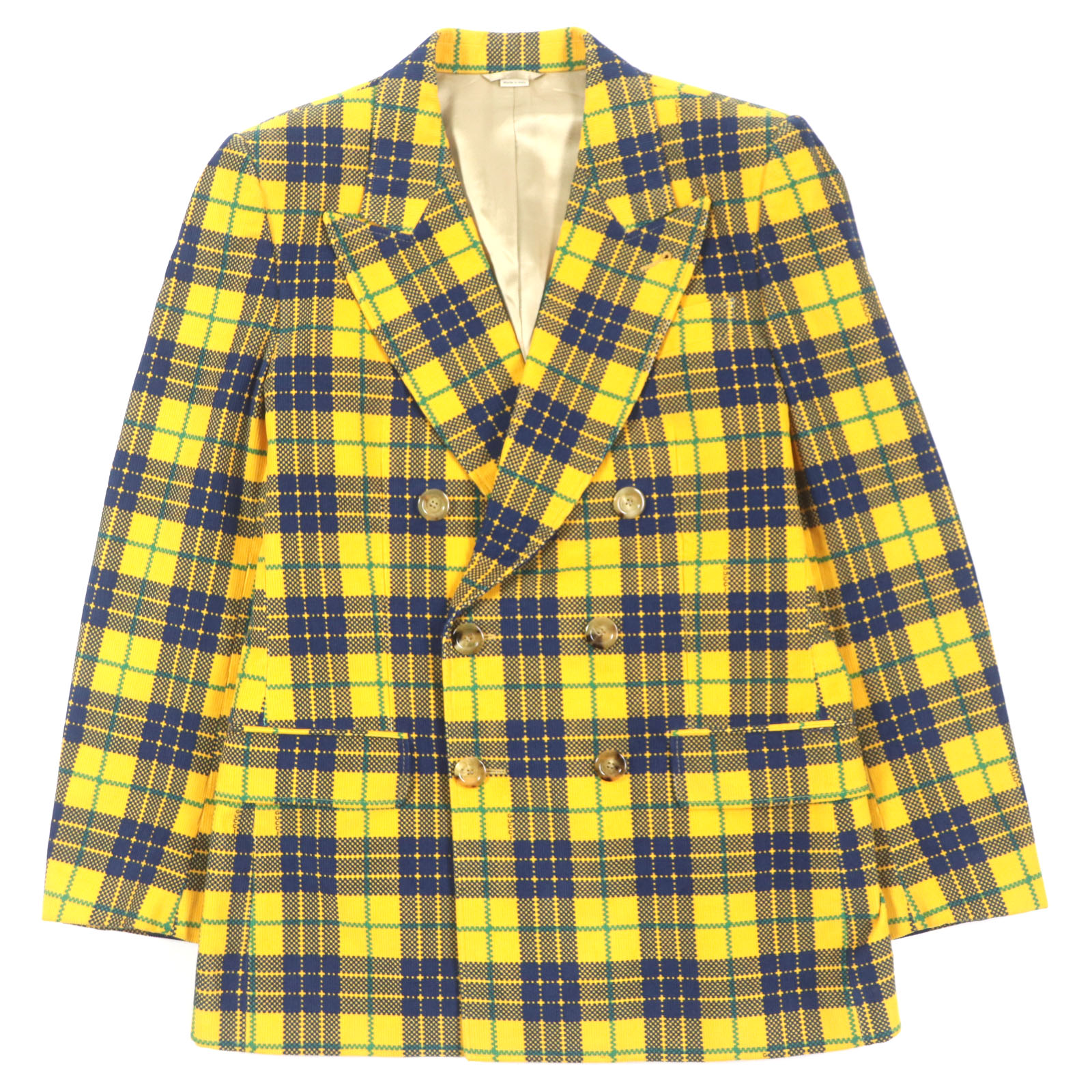 未使用品▼GUCCI グッチ 23SS 714971 Double-Breasted Checked Cotton-Corduroy Blazer コットン レーヨン コーデュロイ チェック柄 ダブルジャケット テーラードジャケット イエロー 50 イタリア製 正規品 メンズ【中古】