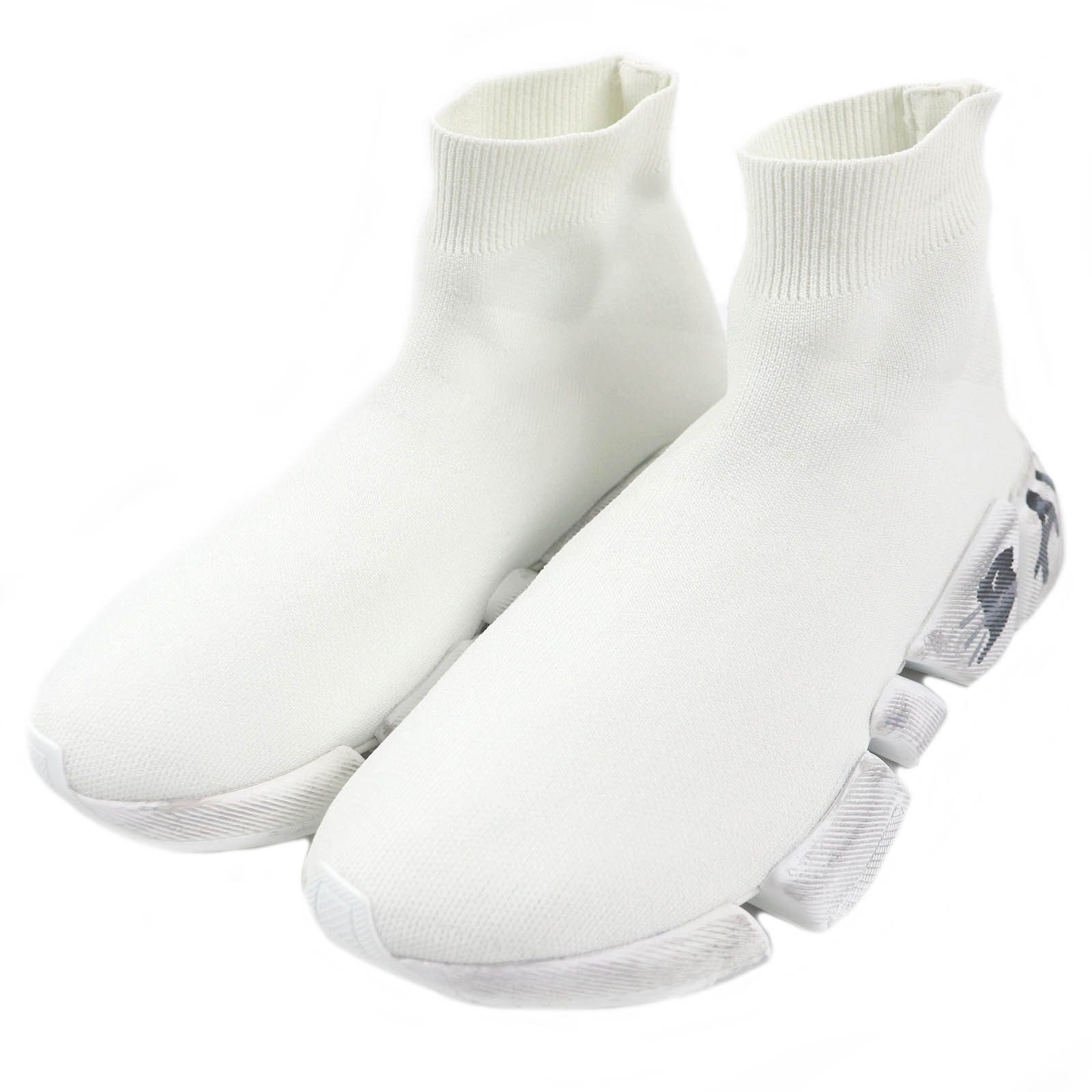 極美品□BALENCIAGA バレンシアガ Speed 2.0 Full Clear Sole Graffiti ペイントデザイン ソックススニーカー ハイカットスニーカー ホワイト 25 箱・保存袋付き イタリア製 正規品 メンズ【中古】