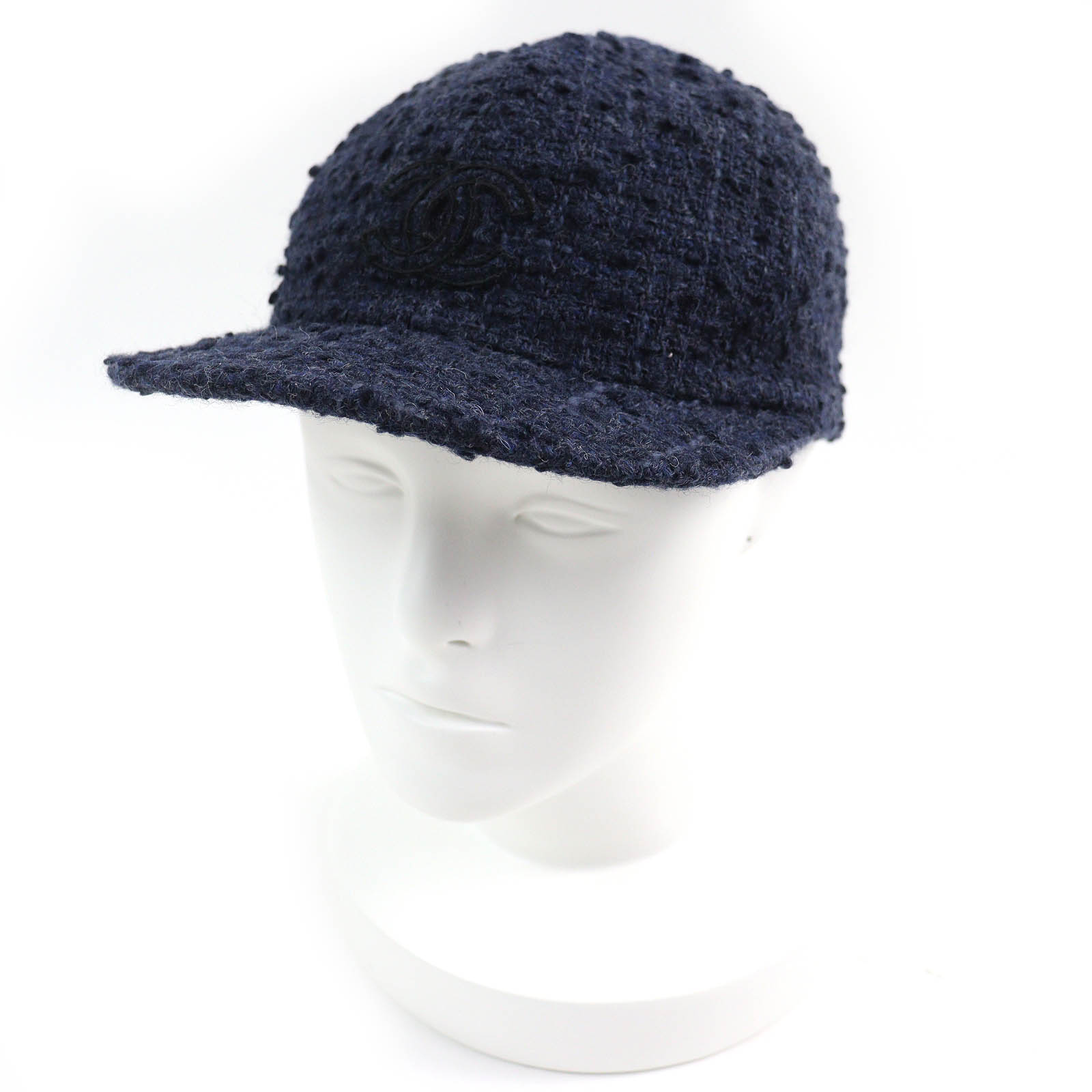 極美品△CHANEL シャネル 22B AA8562 ココマーク ファンタジーツイード ベースボールキャップ 帽子 ネイビー M フランス製 正規品 レディース 大人気 オススメ◎【中古】