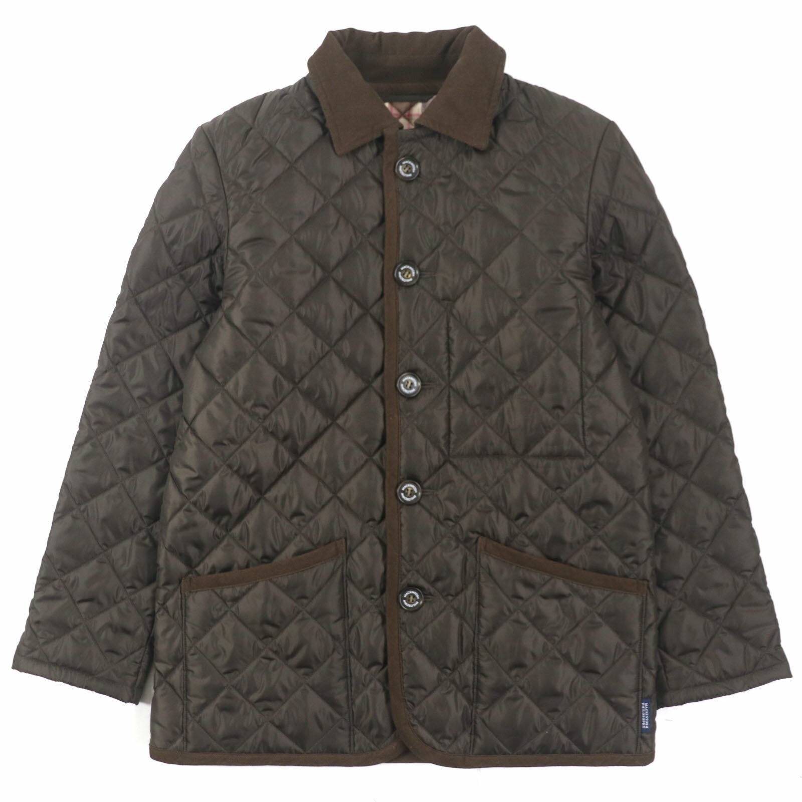 極美品▼MACKINTOSH PHILOSOPHY マッキントッシュフィロソフィー H1F26-462-58 高密度タフタ WARENFORD ウァレンフォード コーデュロイ使い ロゴ入りボタン 裏地チェック柄 中綿 キルティング ジャケット ダークブラウン 36 正規品 メンズ【中古】