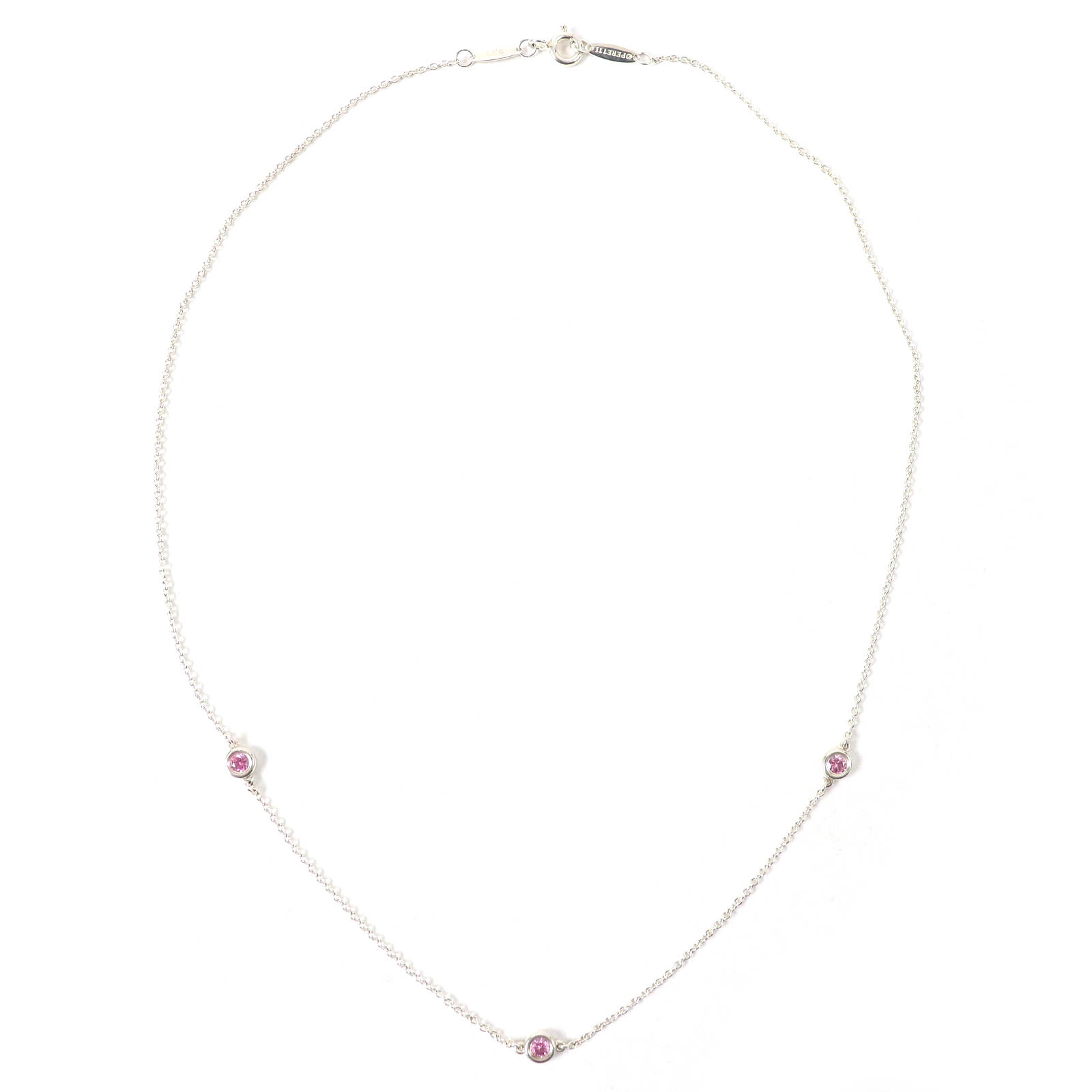 美品△TIFFANY&Co. ティファニー エルサペレッティ カラーバイザヤード 3P ペンダント ネックレス SV925 ピンクサファイア シルバー 重量2.0g レディース【中古】