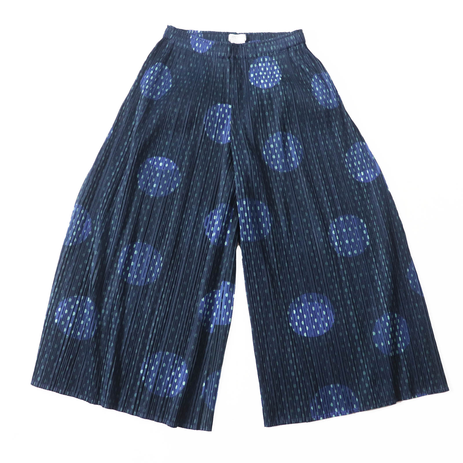 極美品◎PLEATS PLEASE プリーツプリーズ イッセイミヤケ PP01-JF712 ドット柄 パンツ ネイビー グリーン 1 日本製 正規品 レディース【中古】