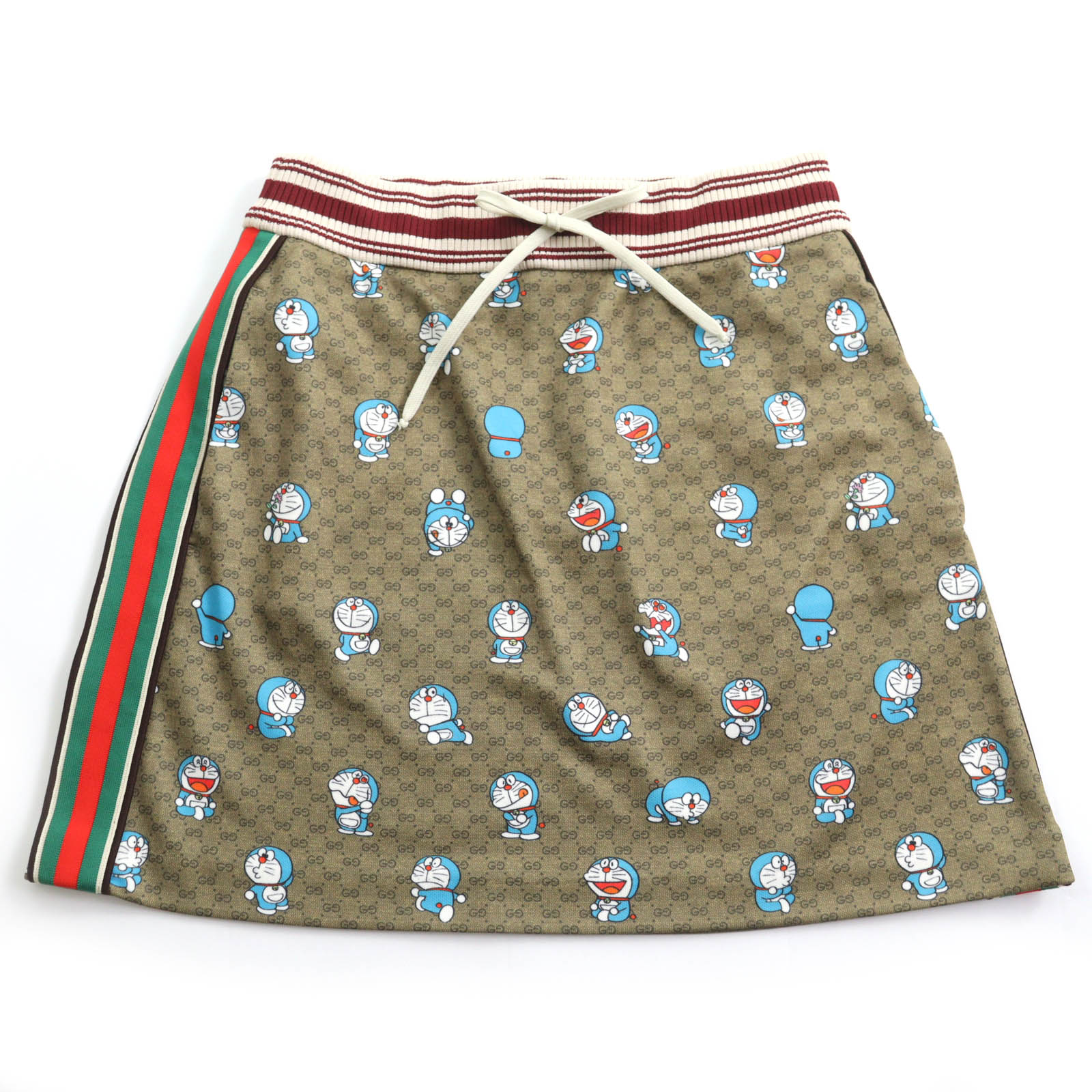 極美品☆GUCCI DORAEMON グッチ ドラえもん 656596 GG柄 ウェブライン 台形スカート ミニスカート ブラウン系 S イタリア製 正規品 レディース【中古】