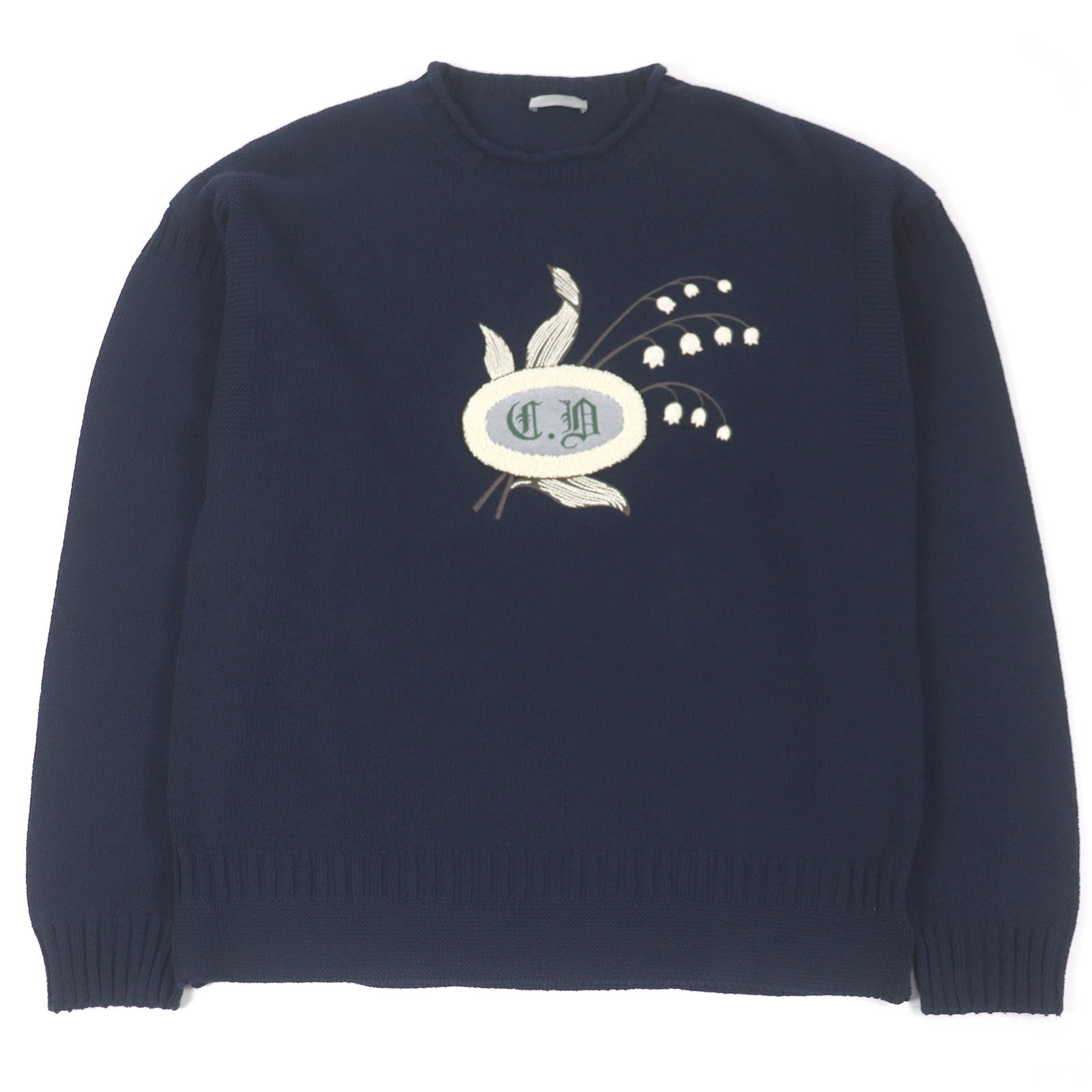 極美品□DIOR ディオール オム 24TM634AT459 コットン スズラン エンブロイダリー ロングスリーブニット セーター ネイビー M イタリア製 正規品 メンズ【中古】