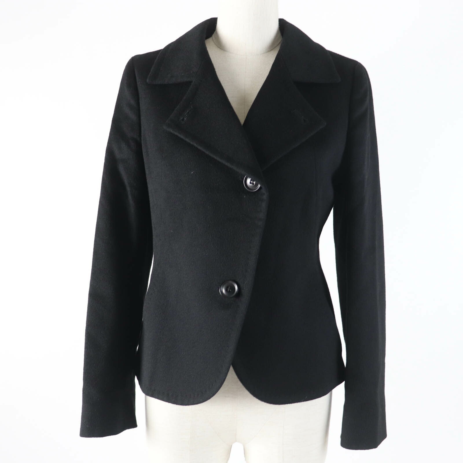 美品☆Max Mara マックスマーラ キャメル100％ 白タグ ショートコート ジャケット ブラック 38 正規品 レディース【中古】