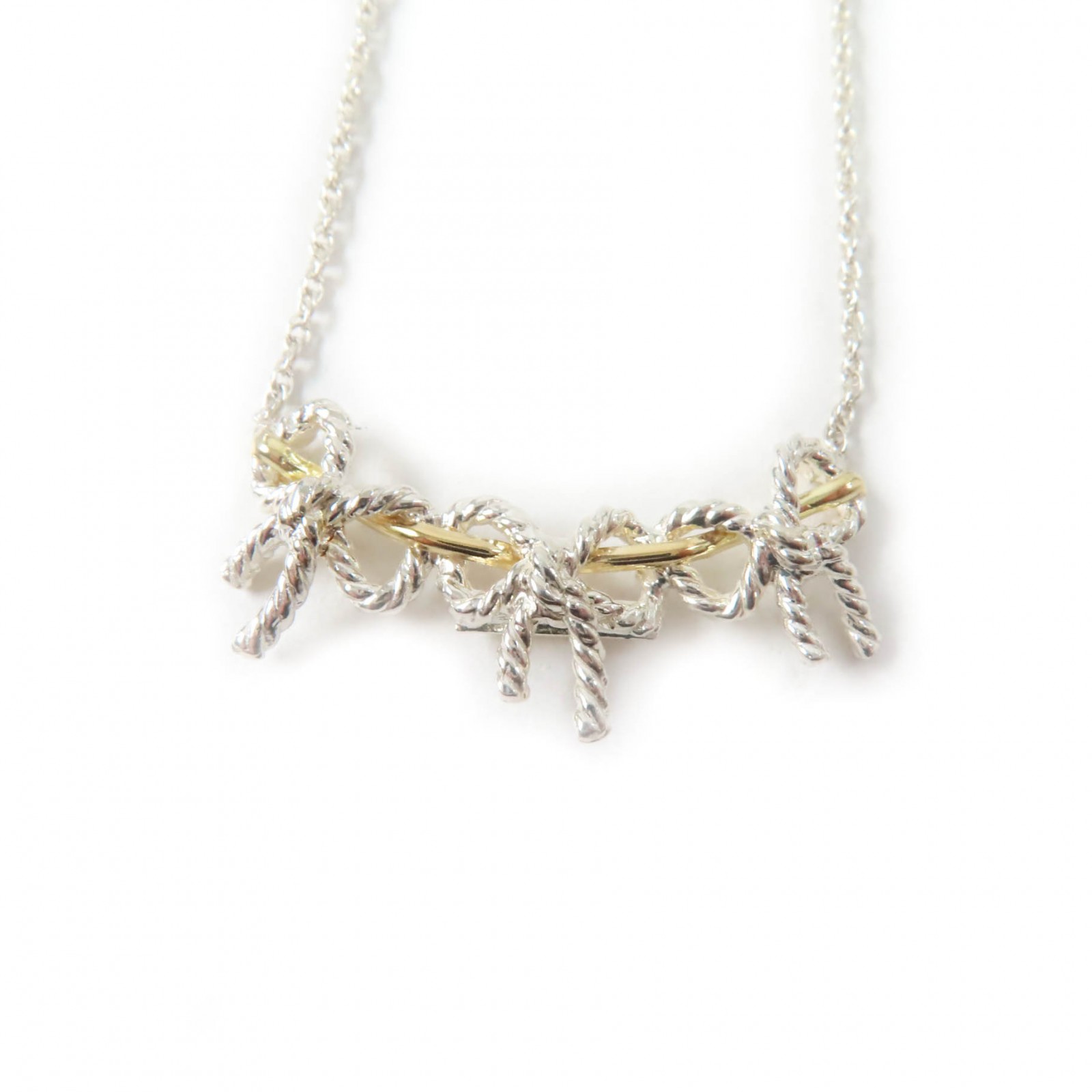 美品★TIFFANY&Co. ティファニー トリプルリボン コンビ ネックレス ペンダント アクセサリー SV925 750 シルバー ゴールド 重量5.2g【中古】
