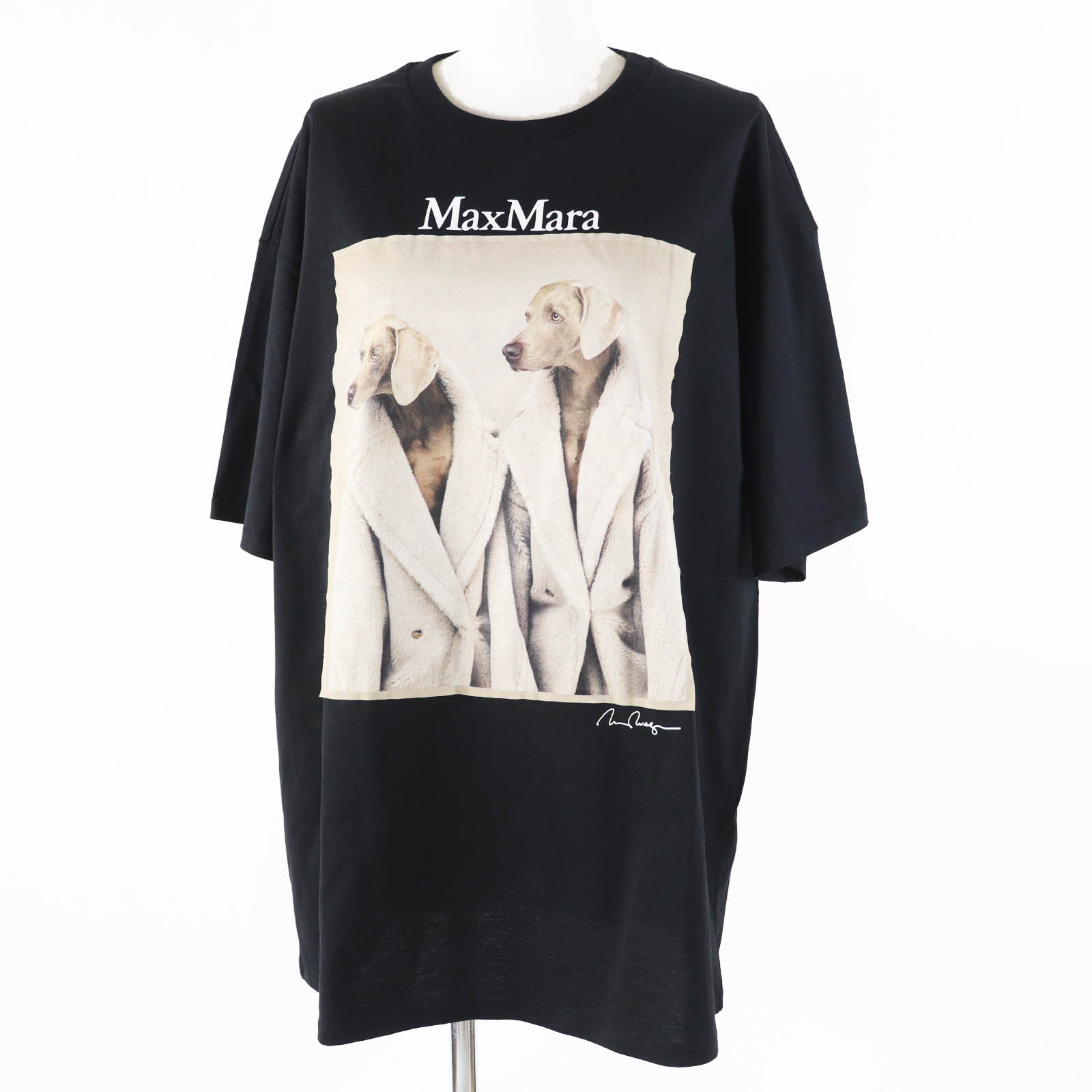 極美品◎Max Mara マックスマーラ 2023年製 2319460139 TACCO コットン ウェグマンプリント オーバーサイズ 半袖Tシャツ ブラック M 箱付き 正規品 レディース【中古】