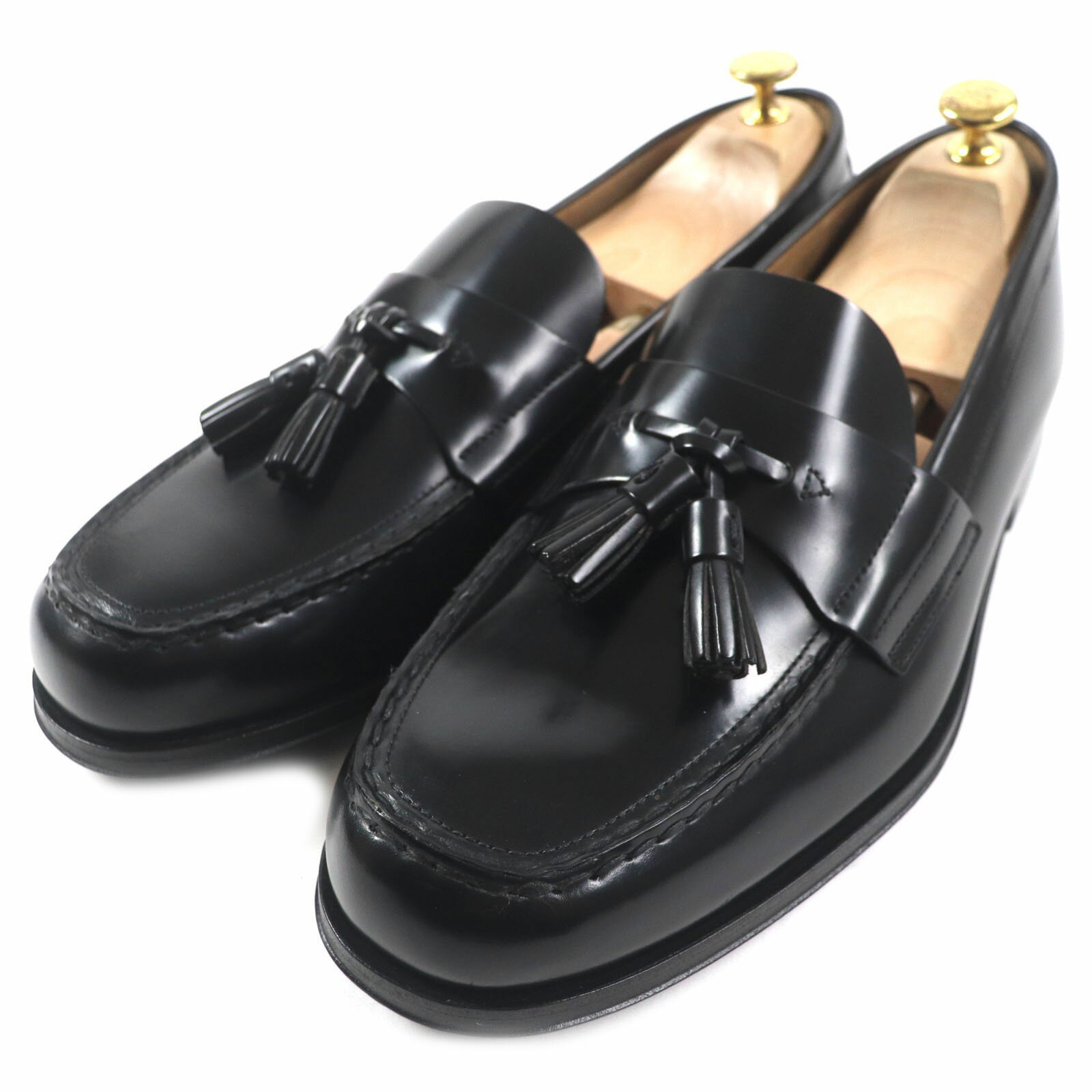 未使用品▼PRADA プラダ 2DB214 2025年モデル タッセル付き ブラッシュドレザー ローファー ブラック 10 イタリア製 メンズ【中古】