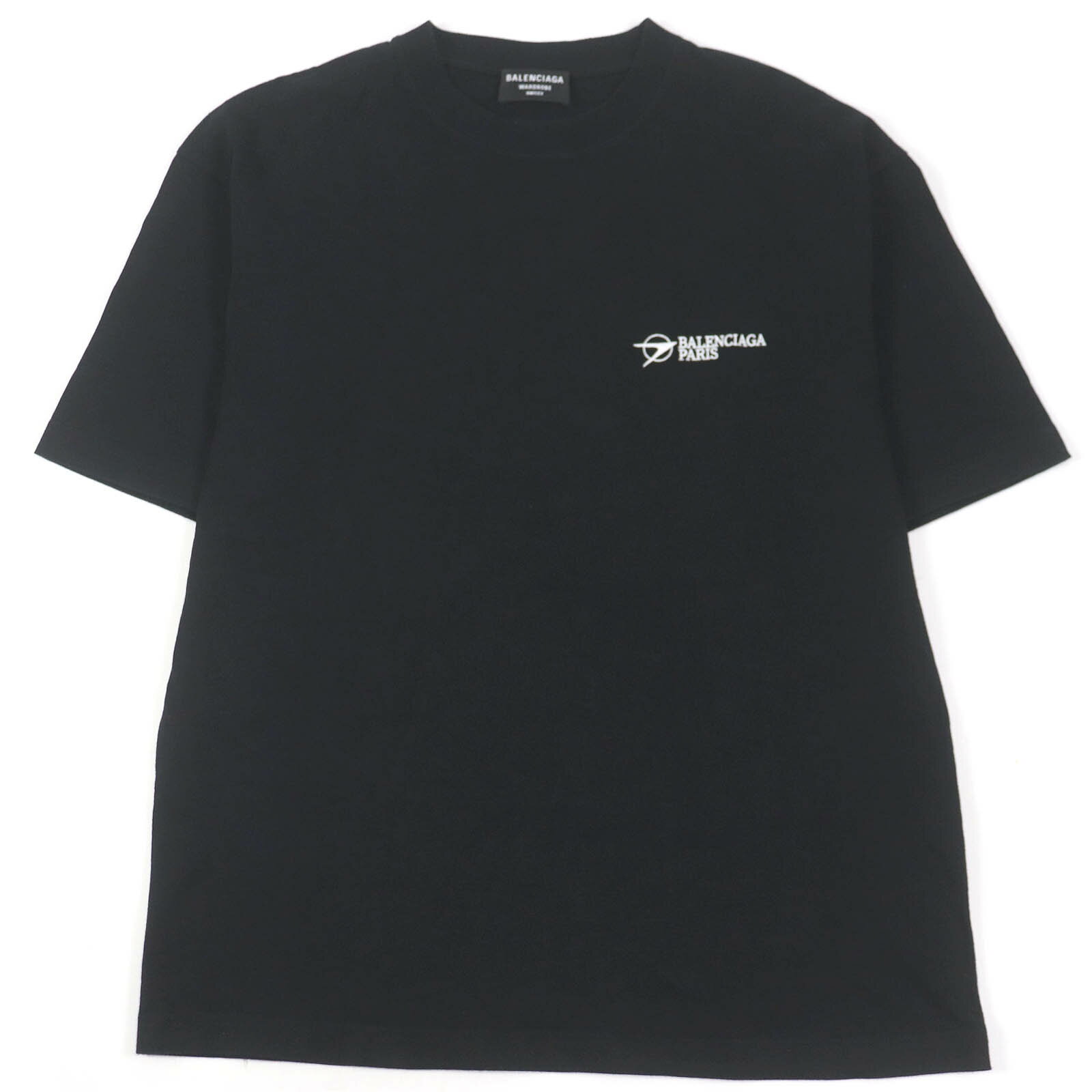 極美品□BALENCIAGA バレンシアガ 2020年製 612966 コットン100％ WARDROBE UNISEX ロゴエンブロイダリー 半袖Tシャツ ブラック XS 正規品 メンズ【中古】