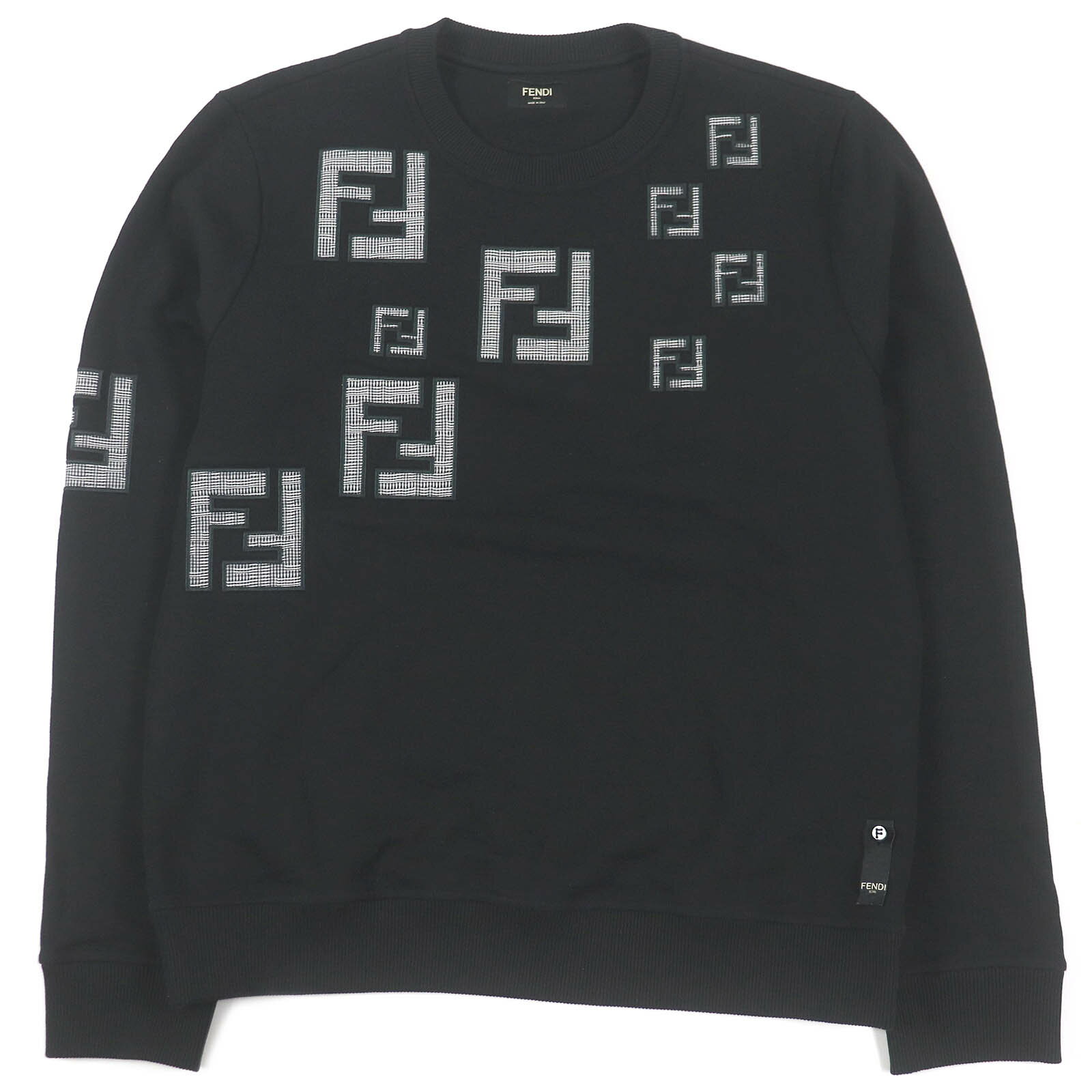 極美品□FENDI フェンディ FY0178 コットン100％ FFロゴ ズッカ ワッペン トレーナー スウェットシャツ ブラック S イタリア製 正規品 メンズ【中古】