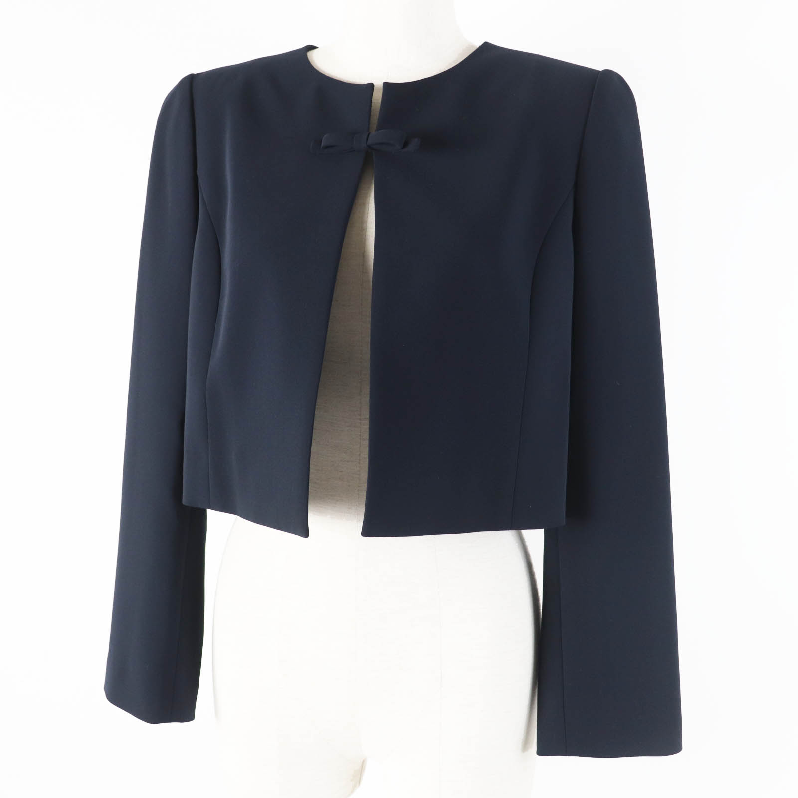極美品◎FOXEY NEW YORK フォクシー ニューヨーク 42669 LEVETE JACKET ノーカラージャケット ダークネイビー 40 日本製 正規品 レディース【中古】