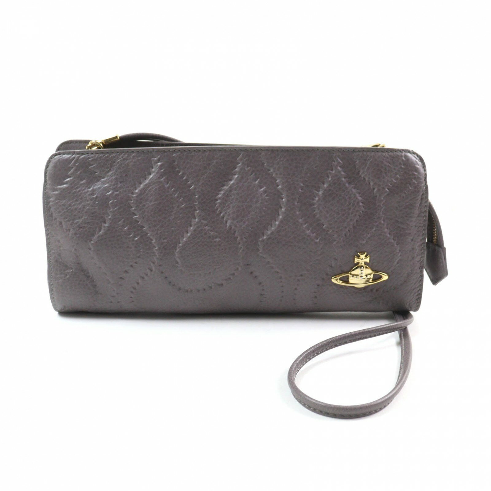 極美品★Vivienne Westwood ヴィヴィアンウエストウッド オーブ金具付 レザー 2way ショルダーバッグ クラッチバッグ グレー系 レディース【中古】