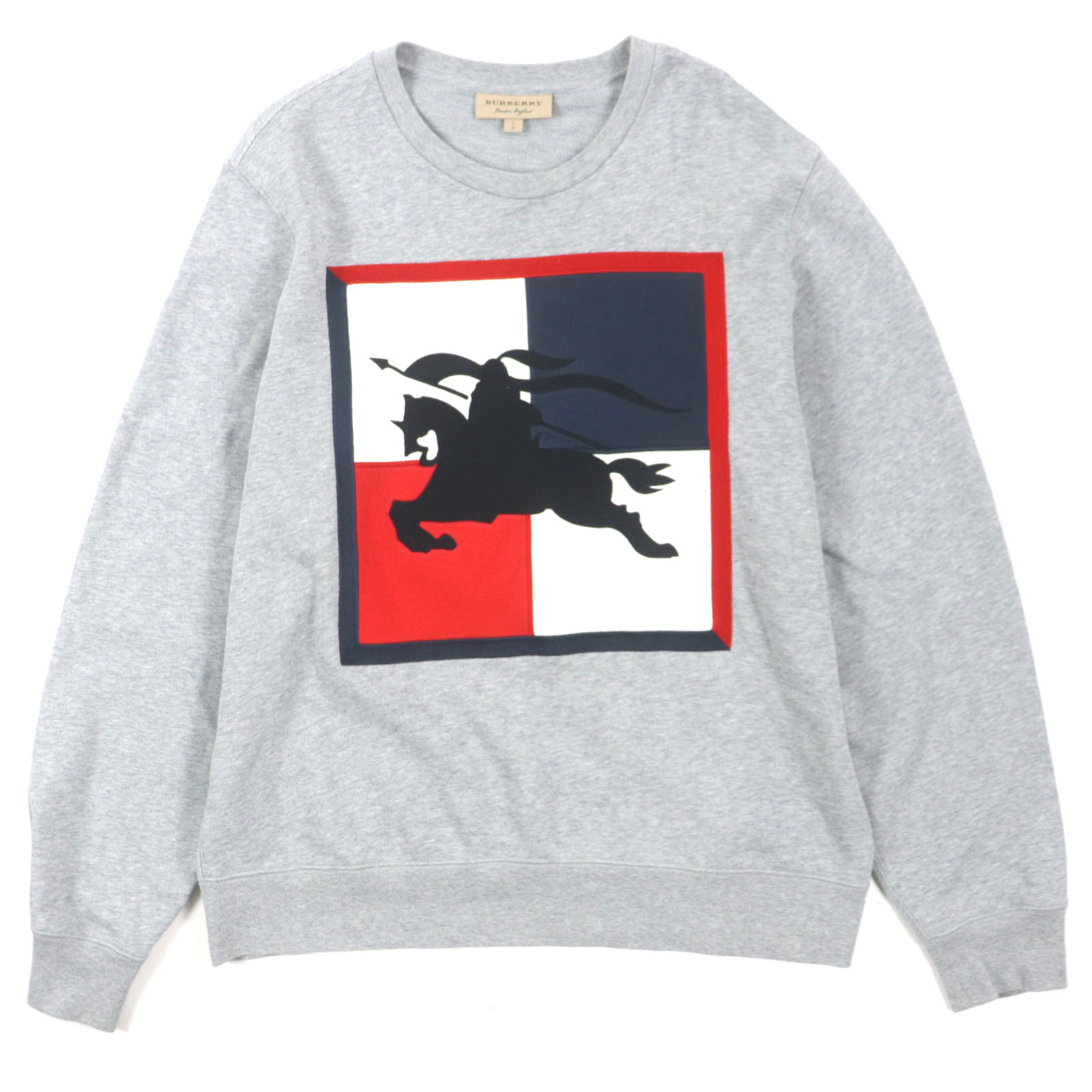 美品▼BURBERRY バーバリー 8004090 コットン100% クルーネック エンブレム刺繍 プルオーバー ロングスリーブ スウェット グレー L 正規品 メンズ【中古】