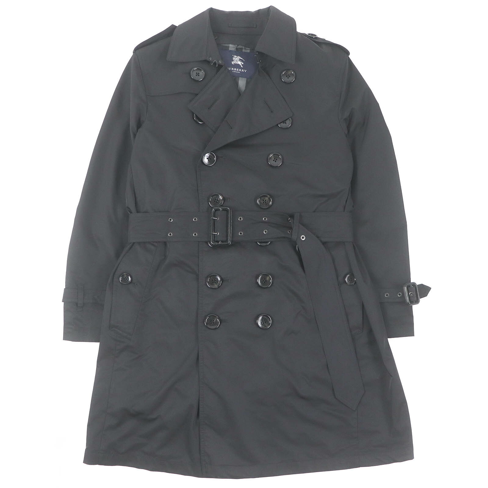 美品□BURBERRY LONDON バーバリーロンドン 裏チェック 中綿ライナー付き スプリングコート トレンチコート ブラック M 正規品 メンズ【中古】