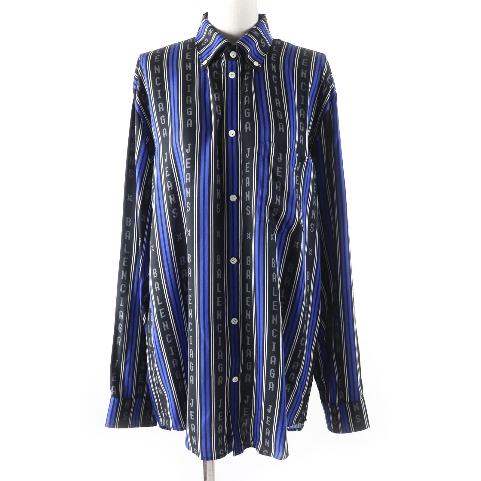 極美品★BALENCIAGA バレンシアガ 20SS 658956 ロゴボタン付 ストライプロゴ オーバーサイズ 長袖シャツ マルチ 34 正規品 ユニセックス【中古】