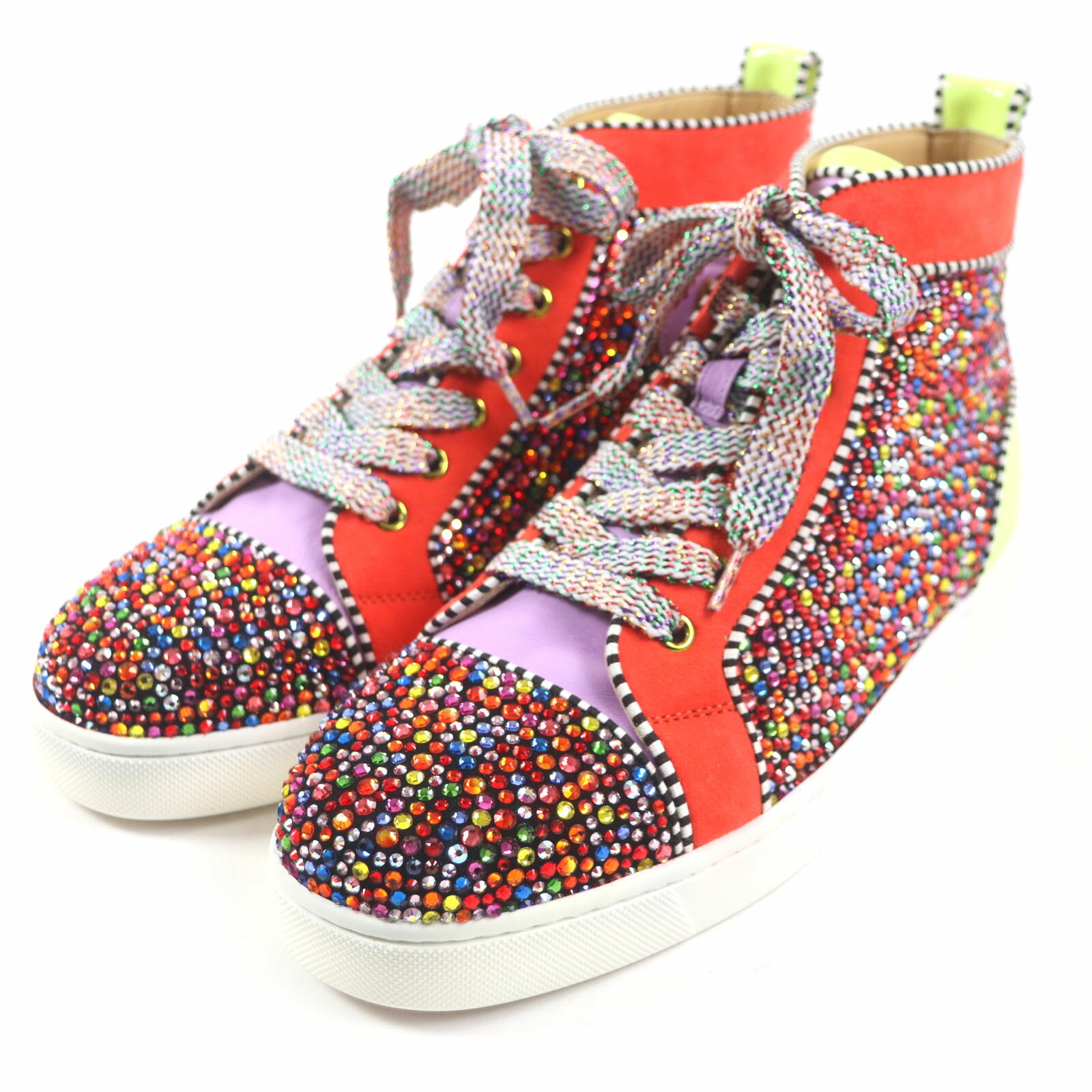 未使用品▼Christian Louboutin クリスチャンルブタン 1160174 スワロフスキー スウェードレザー パテントレザー ハイカットスニーカー マルチ 40 箱・保存袋付き イタリア製 メンズ【中古】