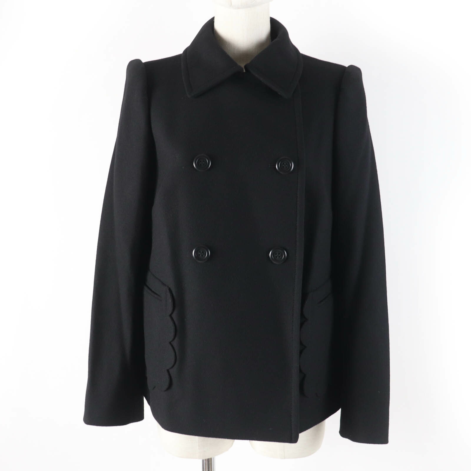 極美品☆RED VALENTINO レッドヴァレンティノ ウール カットワーク デザイン ジャケット ブラック 42 正規品 レディース【中古】