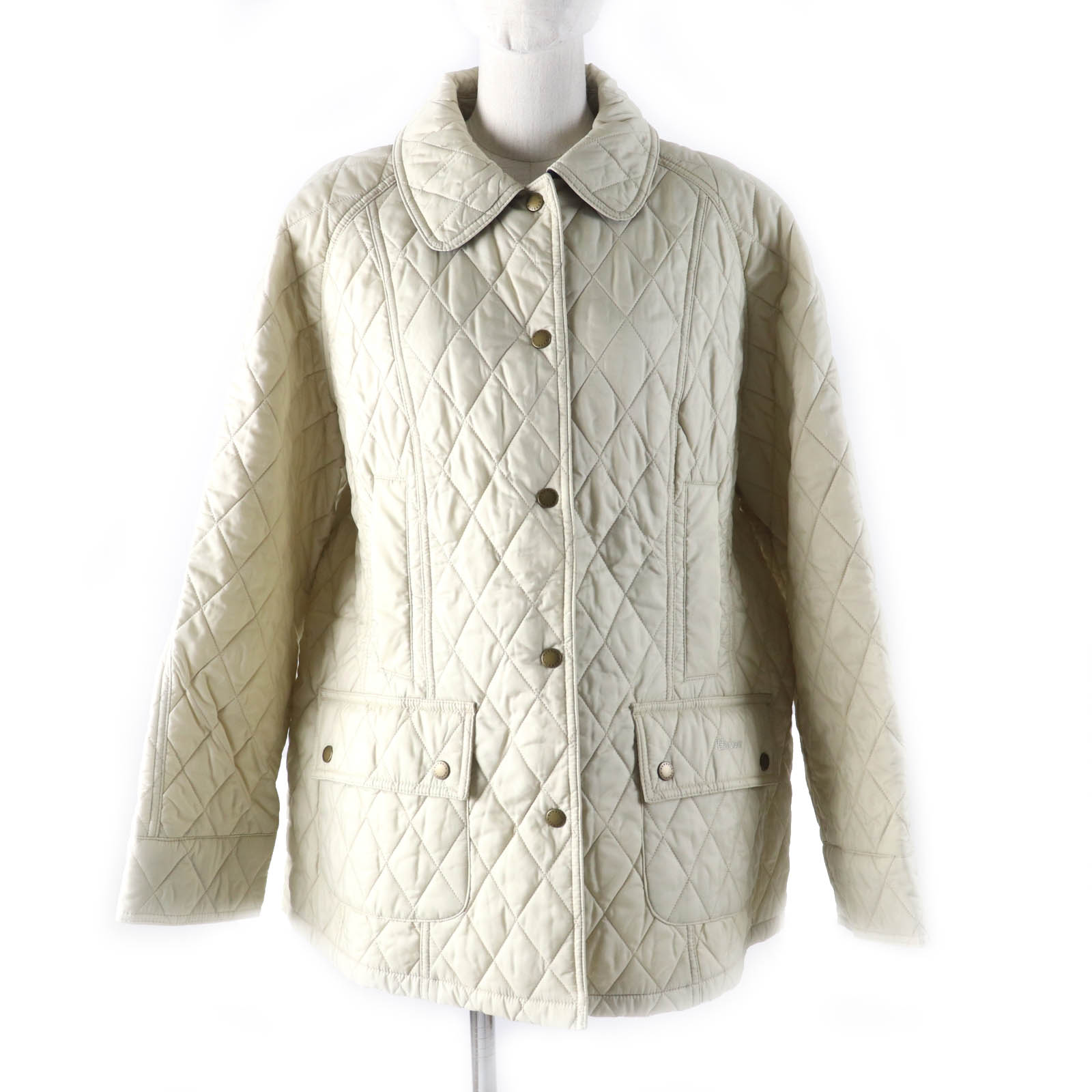 極美品★Barbour バブアー LQU0519CR51 希少大きいサイズ ロゴ刺繍入り サマービードネル キルティング ジャケット ベージュ 48 レディース【中古】