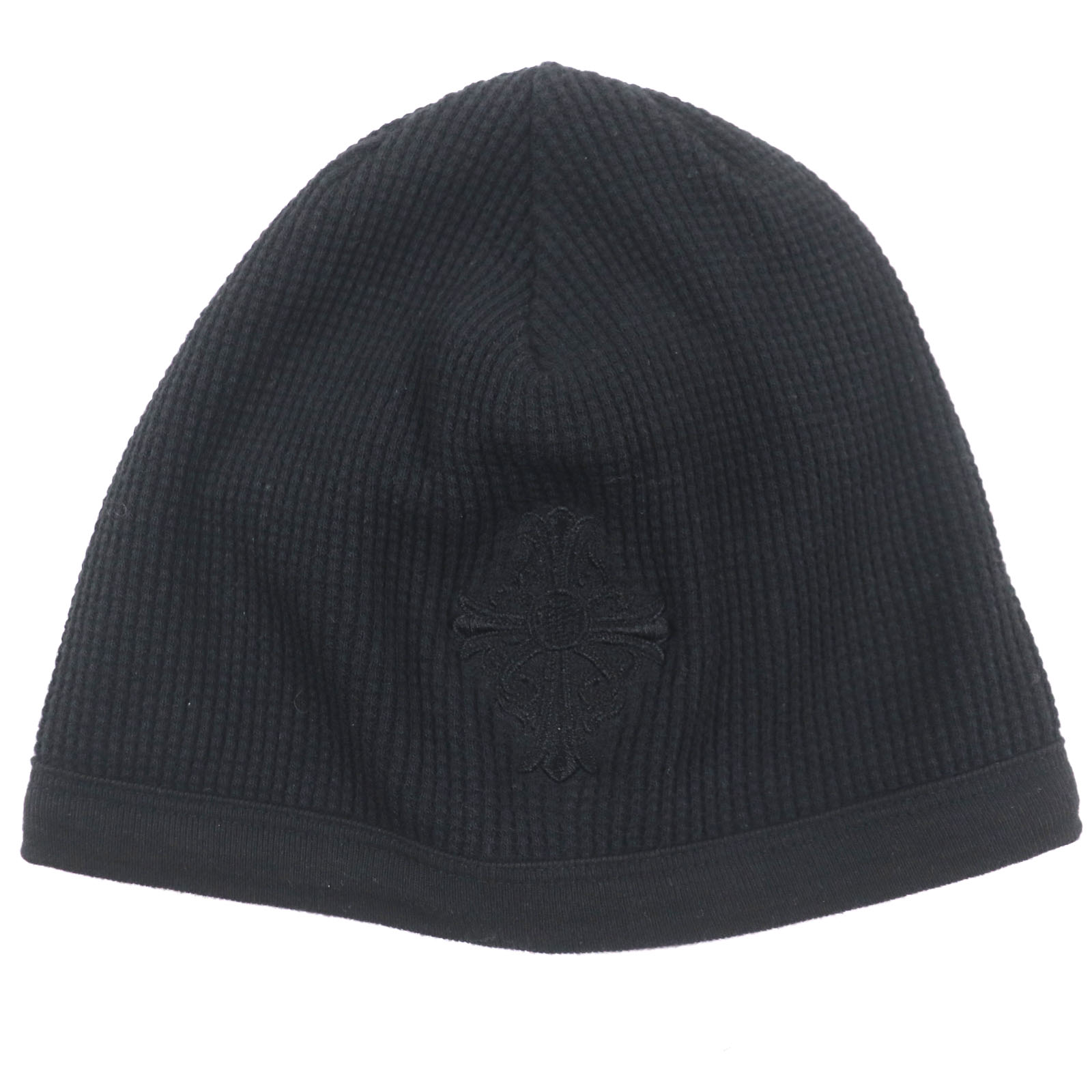 良品▼CHROME HEARTS クロムハーツ コットン100% CHクロス ロゴ刺繍 帽子 ニットキャップ ブラック USA製 正規品 メンズ【中古】