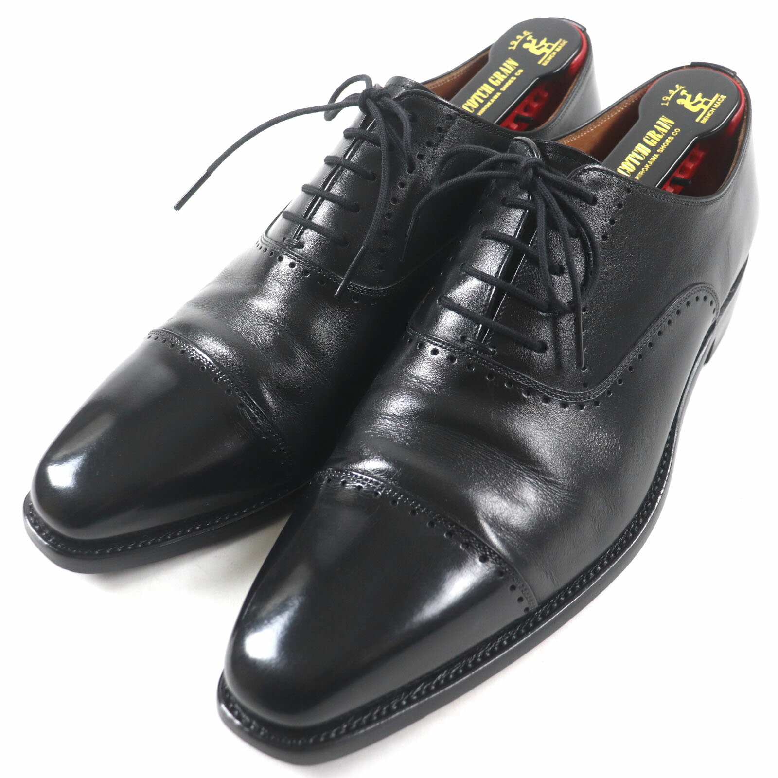美品▼SCOTCH GRAIN HIROKAWA スコッチグレイン ヒロカワ 756 ベルオム パーフォレーション ストレートチップ レザーシューズ ブラック 25.5 日本製 メンズ【中古】